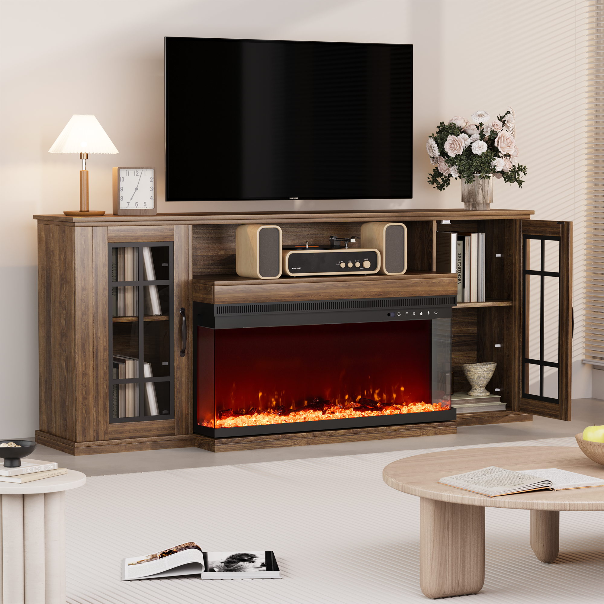 brown-tv-stand-with-fireplace​
