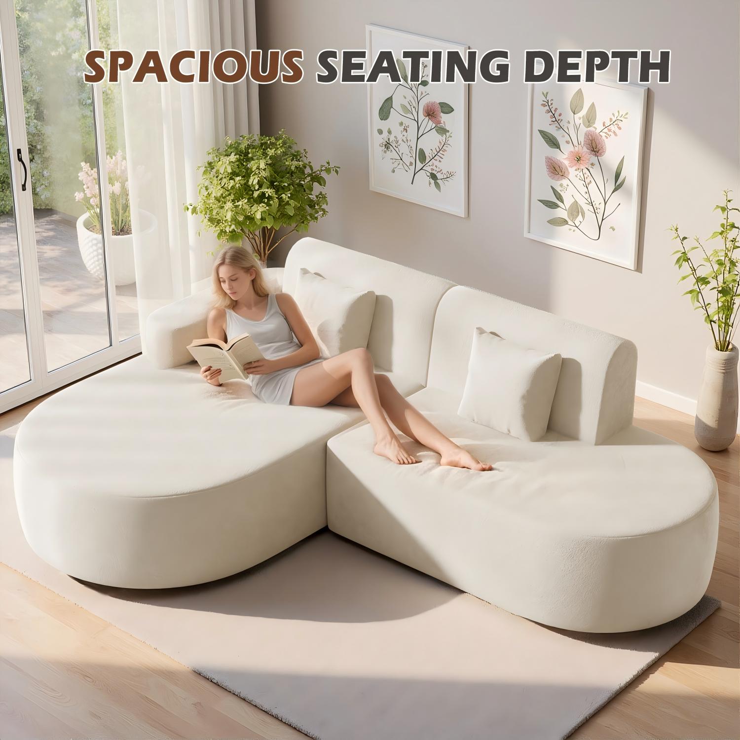 HOMREST Modern L-Shaped Corner Sofa, Chenille Upholstered Cloud Sectional Couch for Living Room and Bedroom, Beige