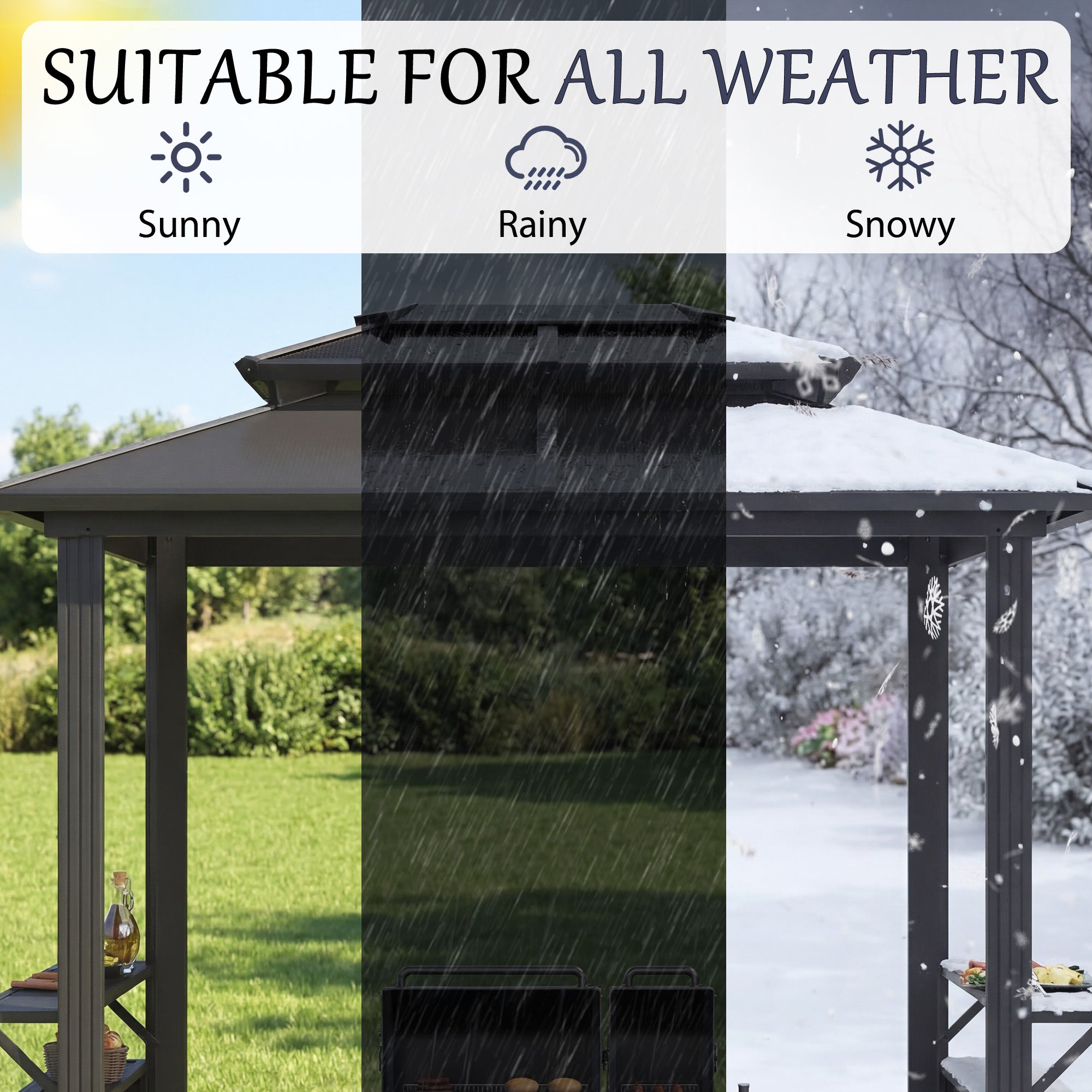 8' x 6' Hardtop Grill Gazebo, Outdoor Metal BBQ Gazebo with Storage Cabinet, Double Roof Hardtop Gazebo, Includes Ceiling Hooks, Suitable for Lawn, Courtyard and Garden