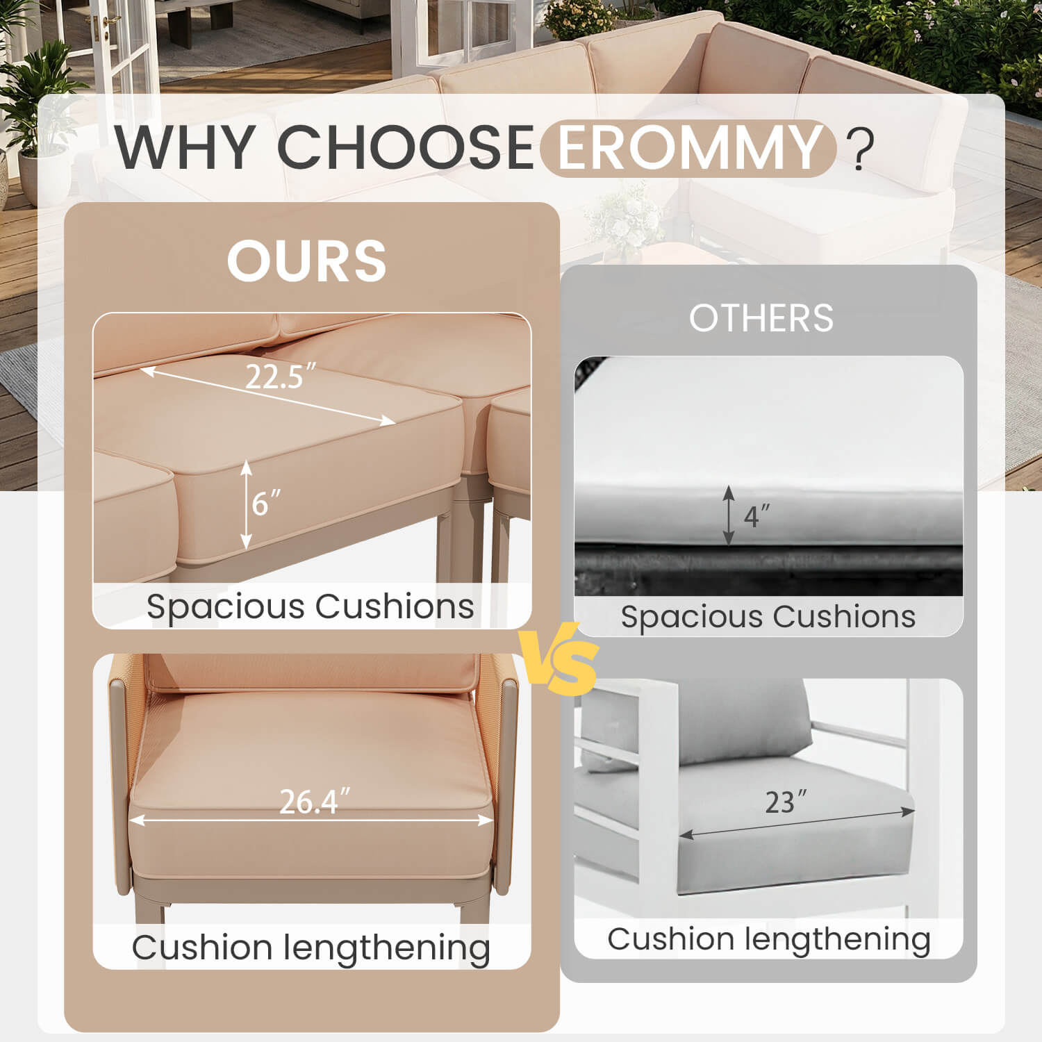 HOMREST 7 Pieces Patio Sectional Furniture Set, Aluminum Frame Outdoor Conversation Set with 6" Thick Cushions & Coffee Table, Beige