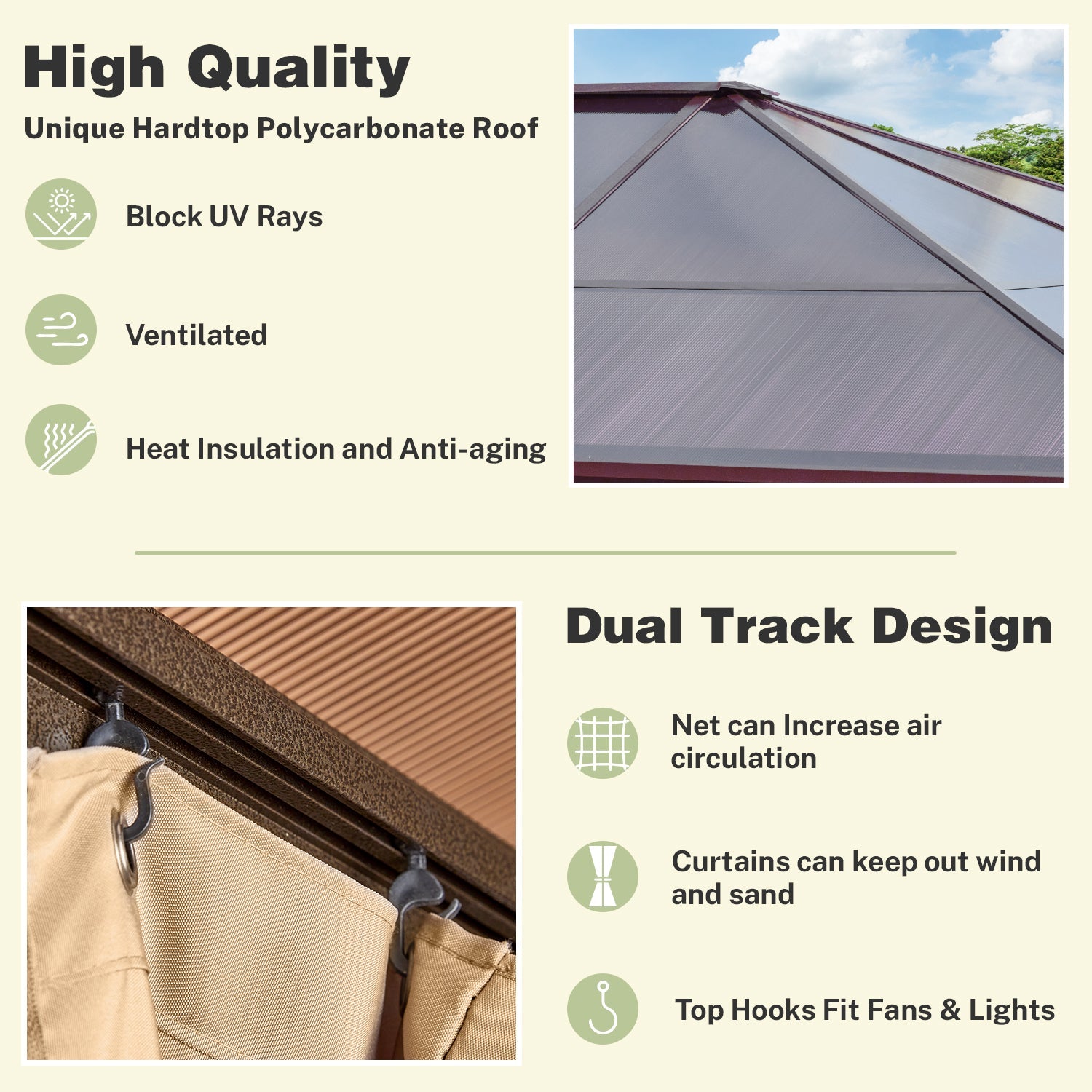 Homrest 12' x 16'  Hardtop Gazebo, Outdoor Polycarbonate Roof Canopy, Aluminum Frame Permanent Pavilion