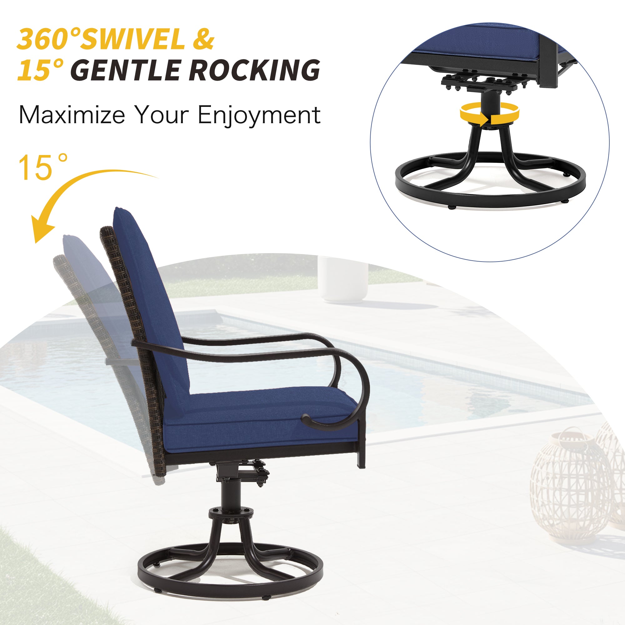 HOMREST Patio Swivel Chairs Set of 2 with Full Rattan Backrest, Blue