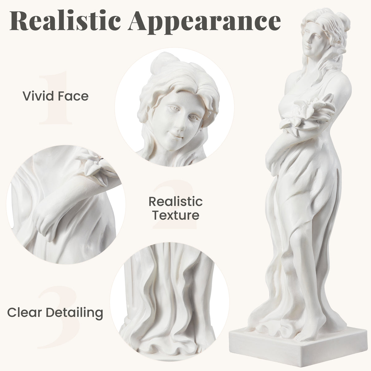 HOMREST Adalberta Weather-Resistant Magnesium Oxide Religious Statue, 32.5" H X 9.5'' W X 9.5'' D