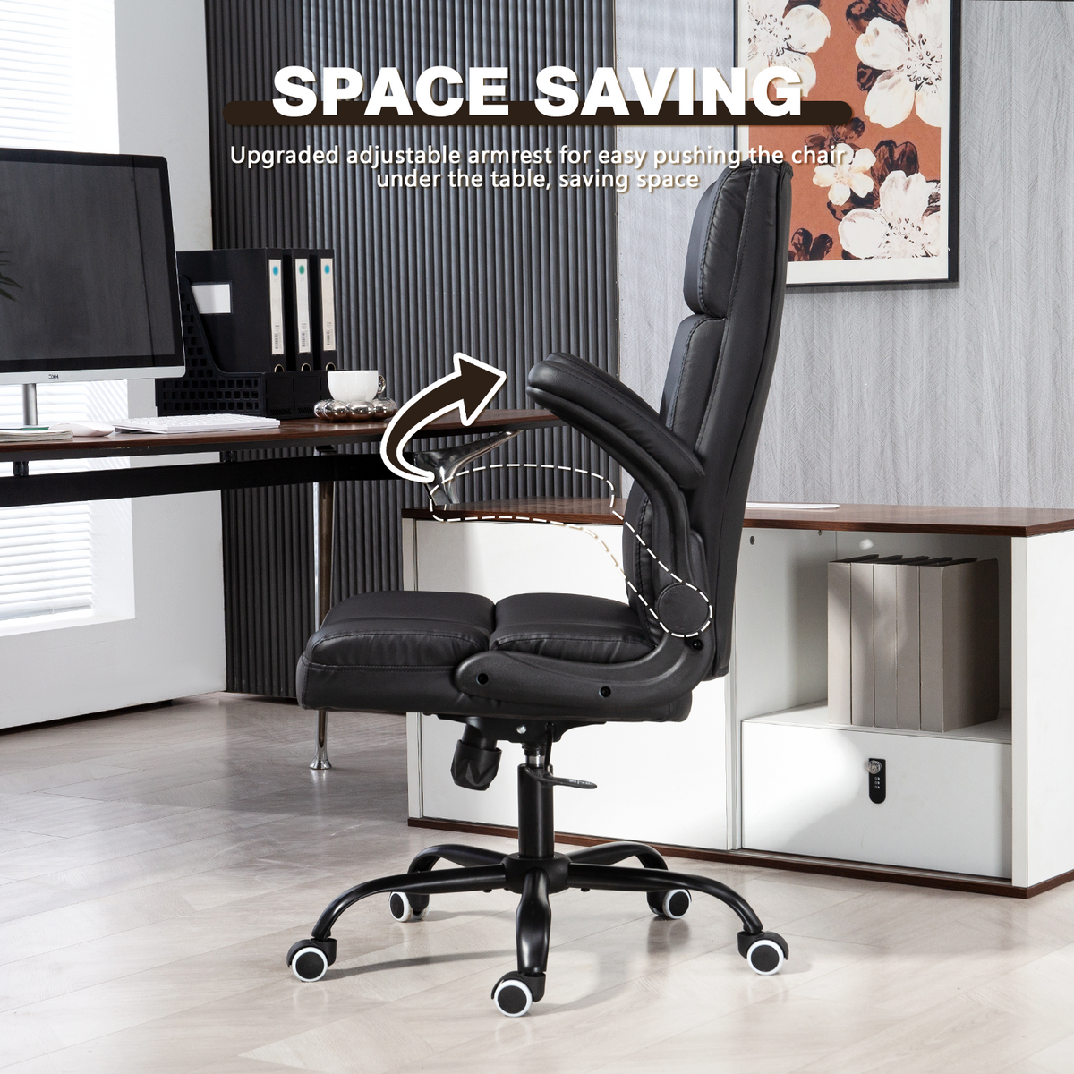 HOMREST Executive Office Chair, PU Leather Ergonomic Desk Chair, Black