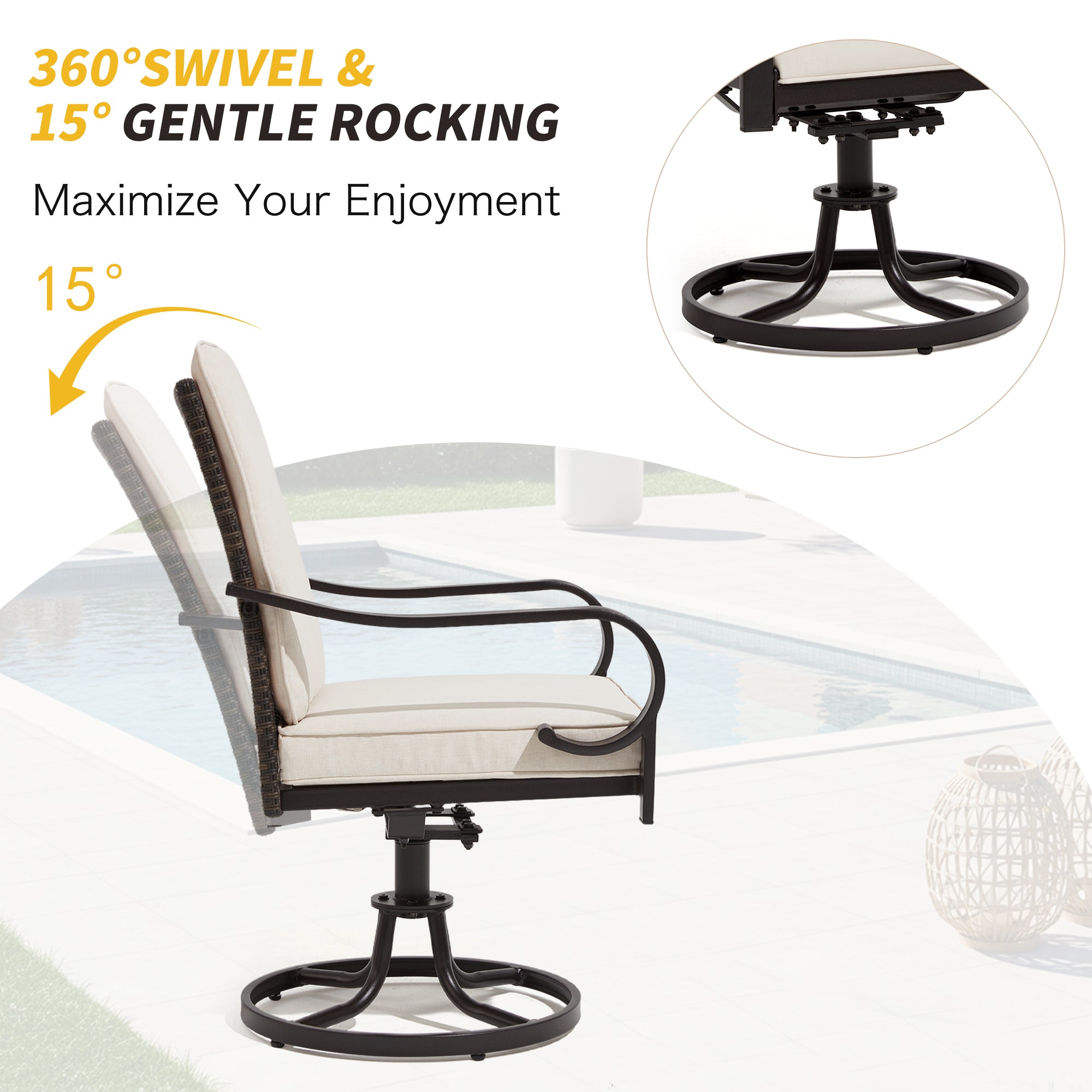 HOMREST Patio Swivel Chairs Set of 2 with Full Rattan Backrest, Beige