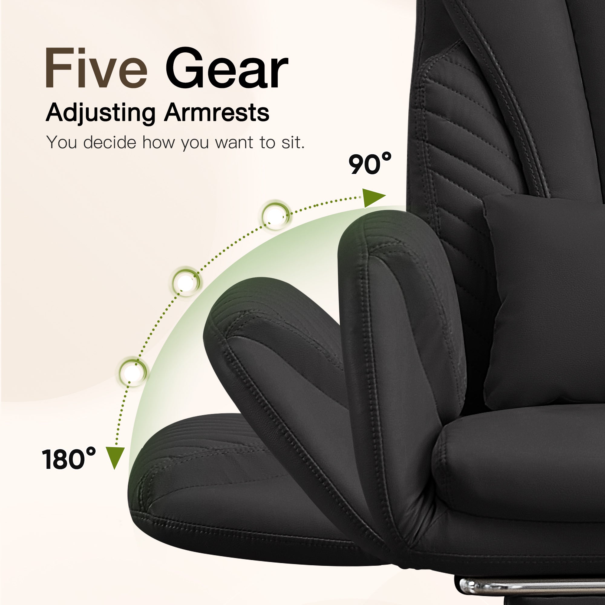 HOMREST Modern Cross Legged Office Chair with Footrest,Leather Ergonomic Executive Chair with Lumbar Pillow, Black