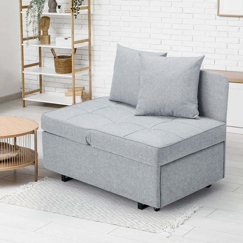 HOMREST 3 IN 1 Futon Sofa Bed Convertible Recliner Lounge for Living Room with Reclining Backrest, Linen,  Light Gray