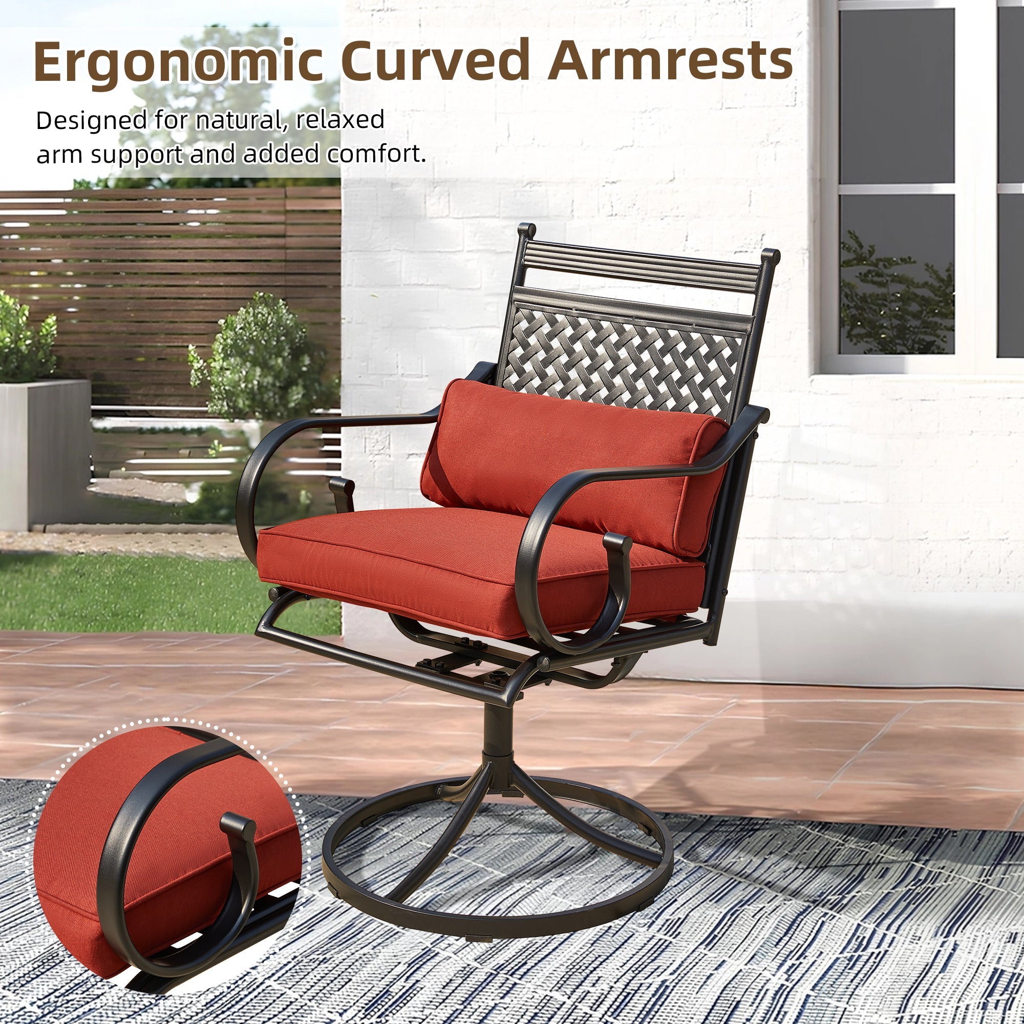 homrest Patio Swivel Chair Set of 2, Outdoor Dining Chairs with Cushions for Porch, Deck, and Garden, Red