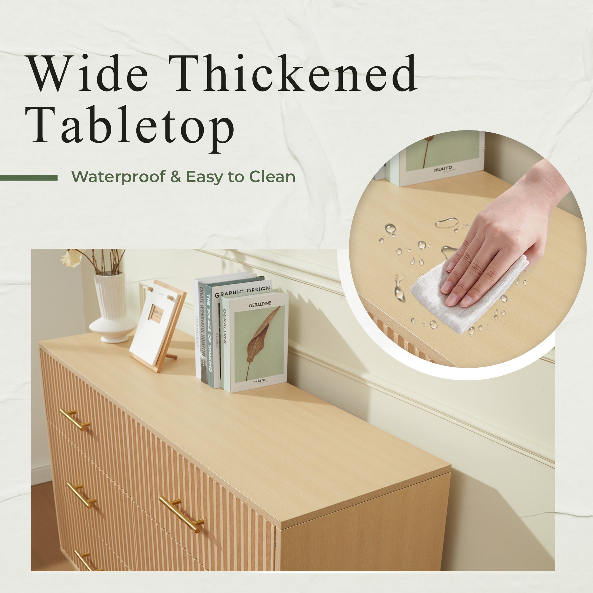 HOMREST 6 Drawer Dresser Modern Dresser Chest of Drawers with Fluted Panel