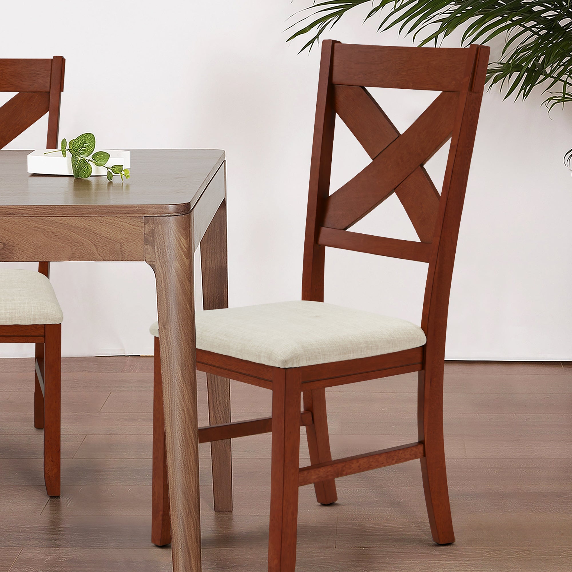 Rustic Farmhouse 19" Upholstered Barstool, Solid Wood Dining Chairs Set of 2 for Kitchen and Dining Room, Walnut