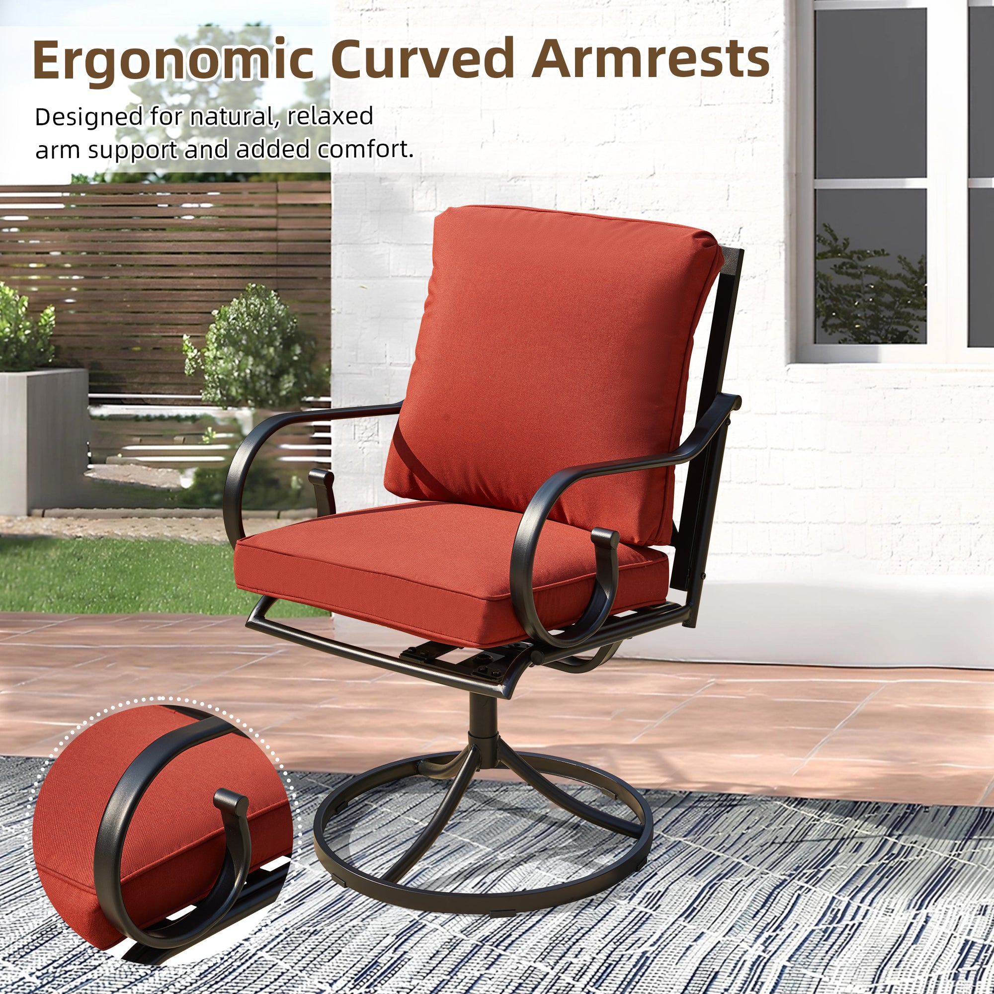 HOMREST  Patio Swivel Chair Set of 2, Outdoor Dining Chairs with Cushions, Red