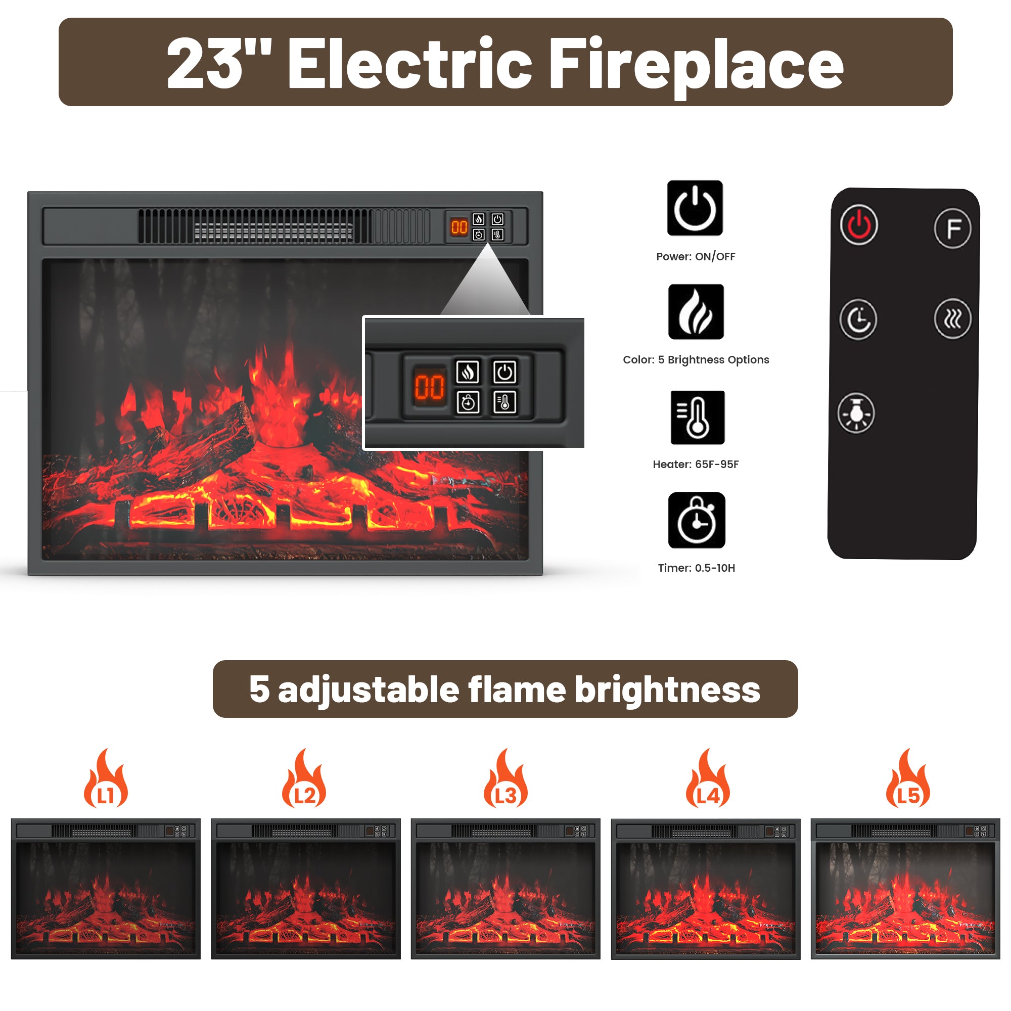 HOMREST 48" Deep Walnut Corner Fireplace Cabinet with 23" Electric Fireplace