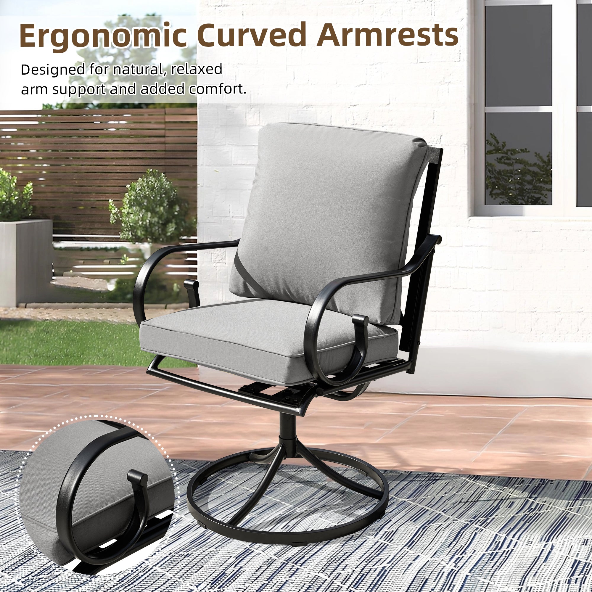HOMREST  Patio Swivel Chair Set of 2, Outdoor Dining Chairs with Cushions, Gray