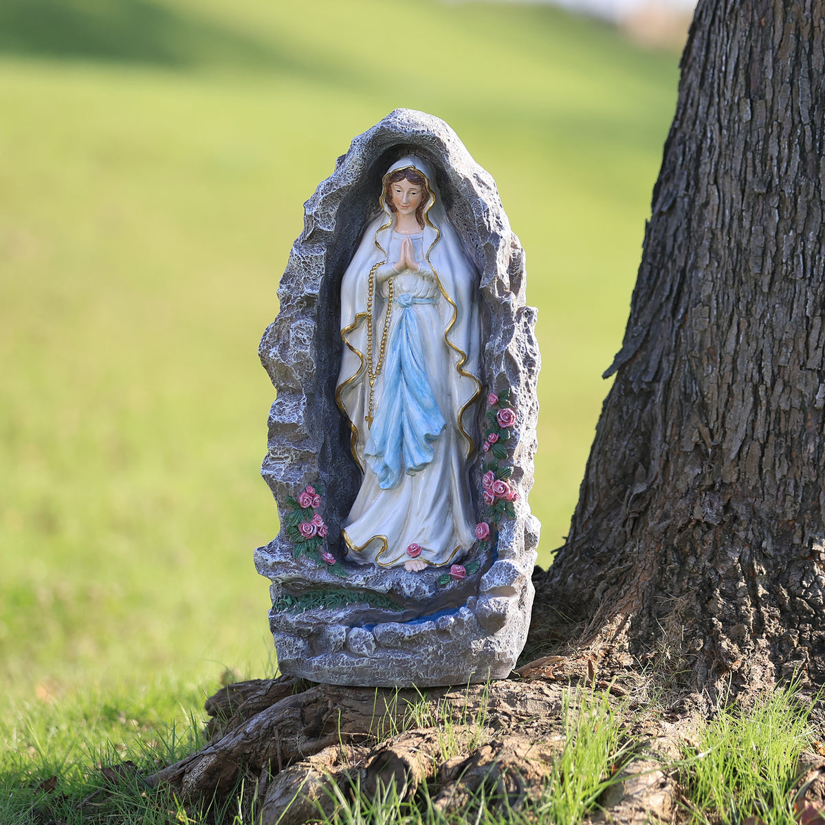 HOMREST Our Lady of Lourdes Statue 17.3 Inch Virgin Mary Grotto Figurine Catholic Praying Sculpture for Garden Home Patio Religious Decor