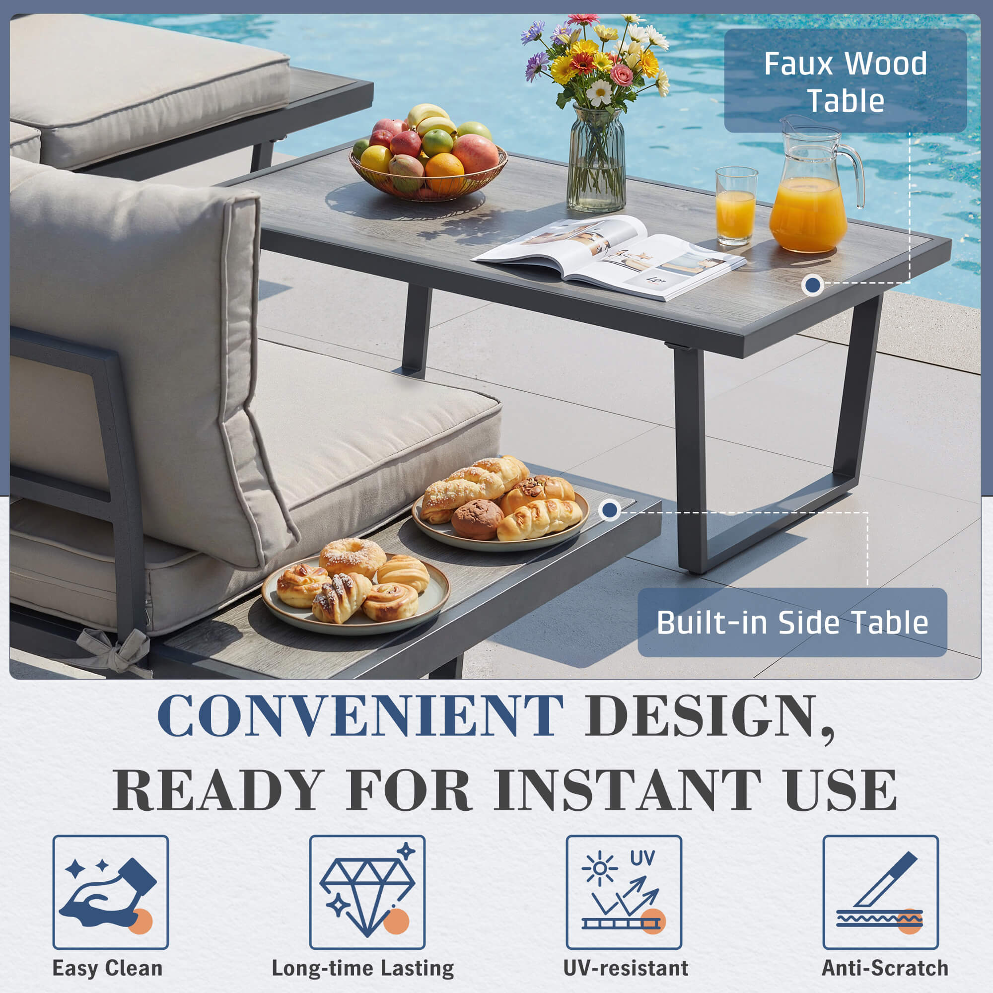 HOMREST Patio Conversation Sets, 4 Piece  Outdoor Patio Furniture Set, Outdoor Furniture with Coffee Table, Gray