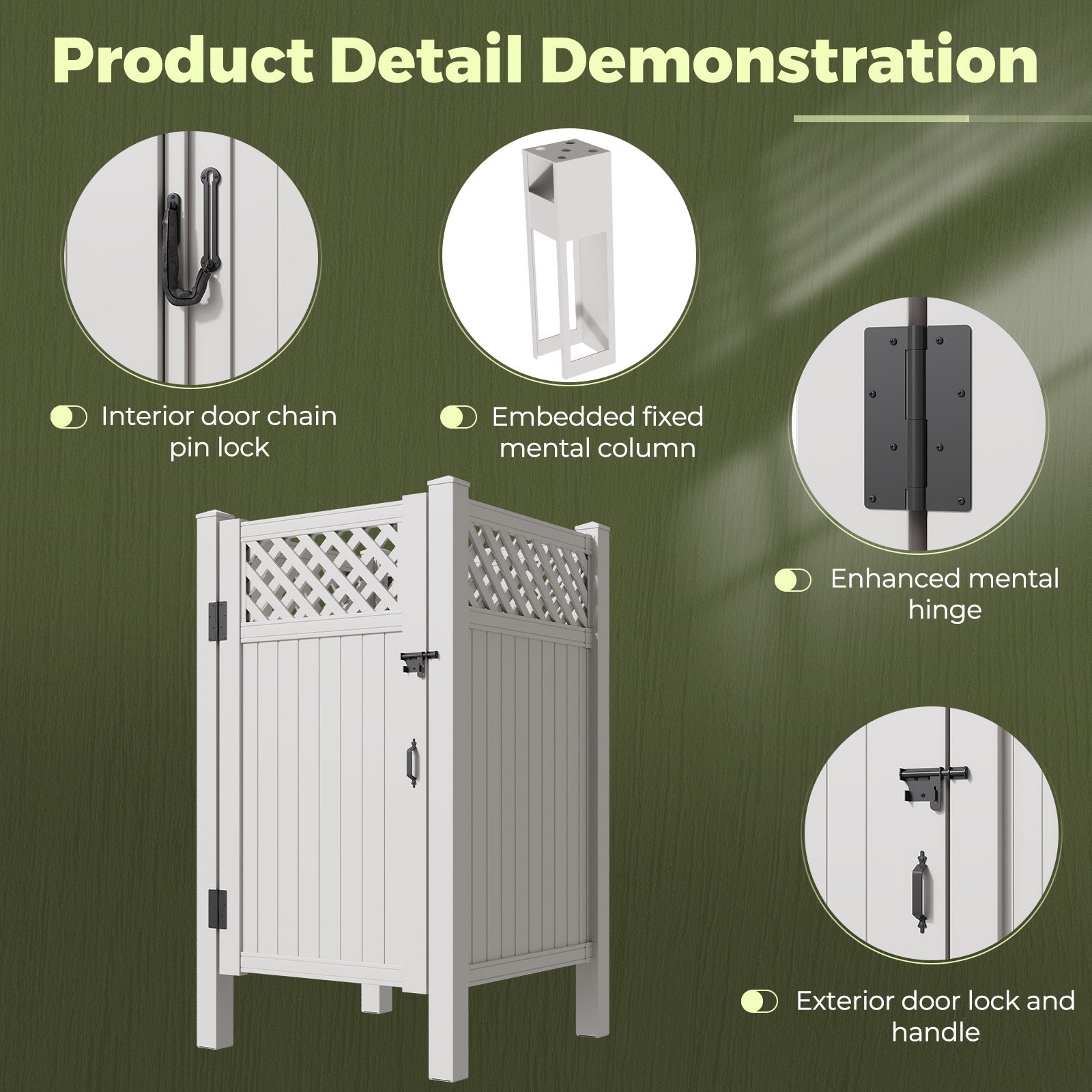 HOMREST 80.75"H x 45.75"W x 45.75"L White PVC Outdoor Shower Enclosure with Door, Weatherproof Privacy Stall for Pool & Beach, Durable Vinyl Construction(Grid-panel)