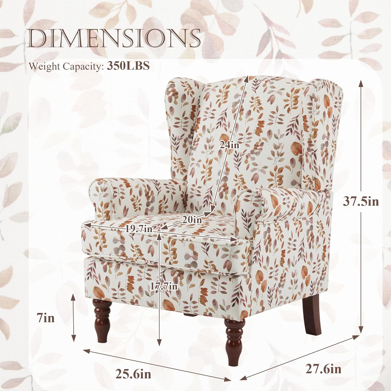 HOMREST Fabric Accent Chair, Modern Upholstered Armchair, Orange Leaves