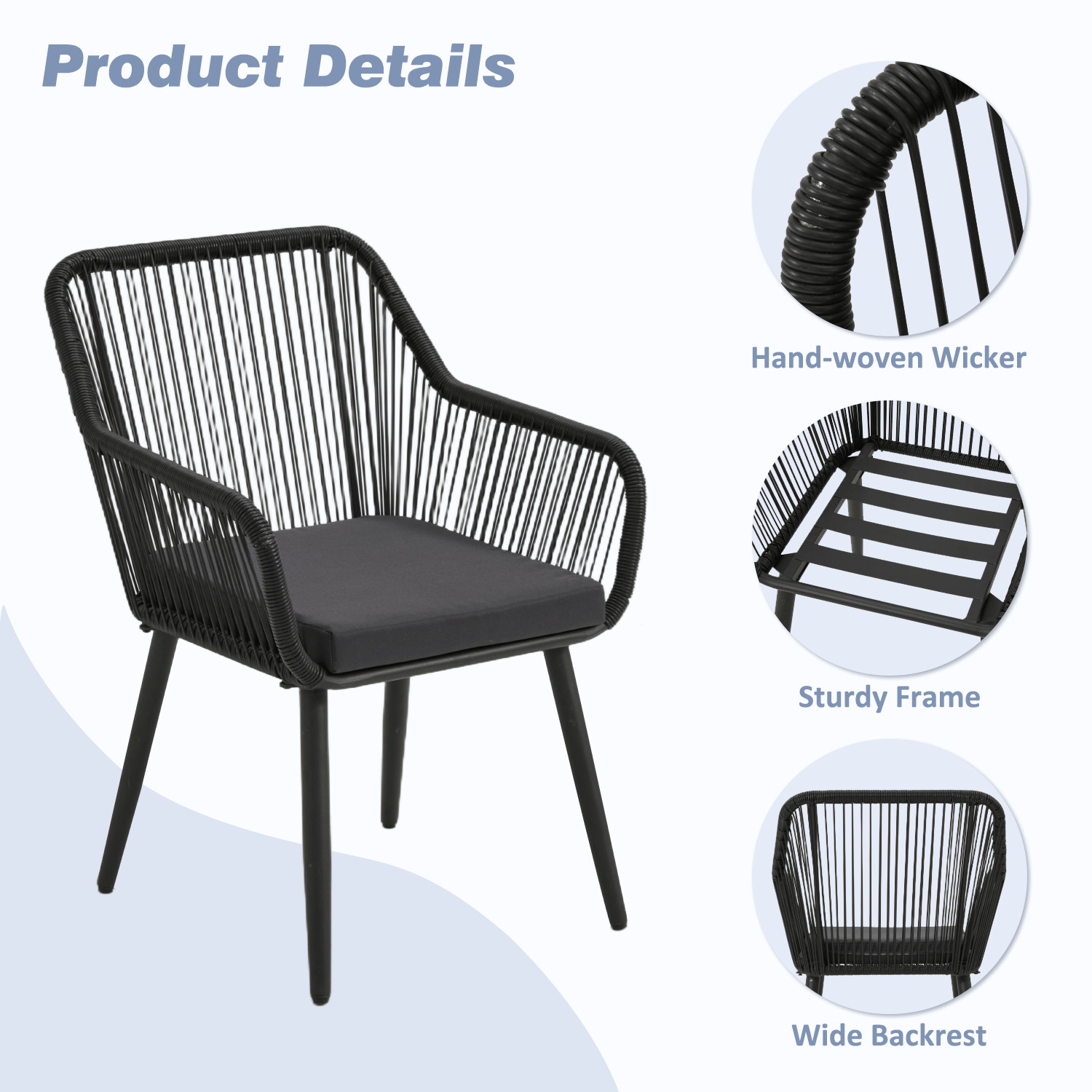 HOMREST Patio Wicker Dining Chairs Set of 2, Rattan Chairs w/ Cushions & Armrests, Black