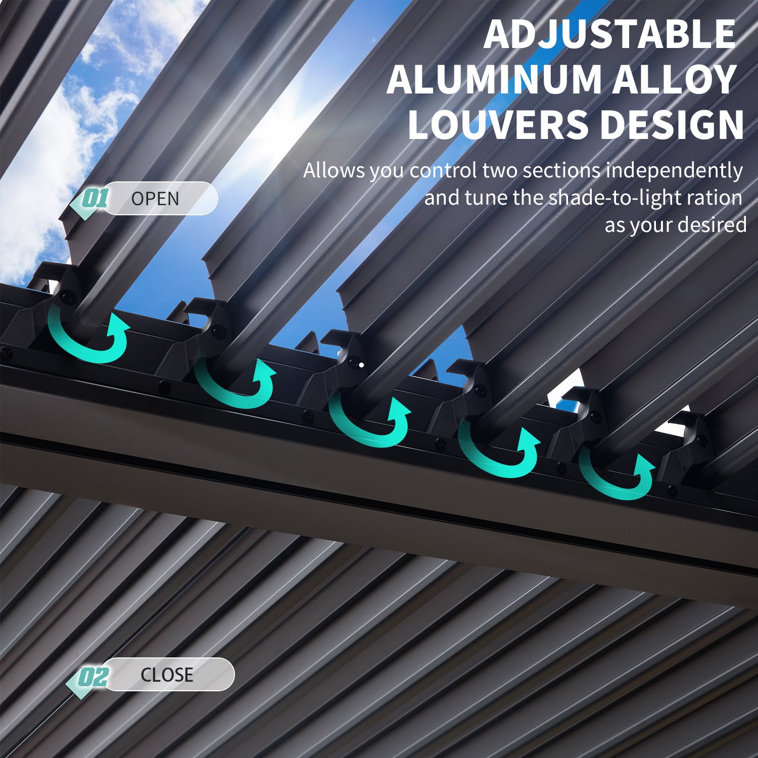HOMREST Louvered Pergola 12x20 Outdoor Hard Top Pergola with Aluminum Frame, Gray-Black
