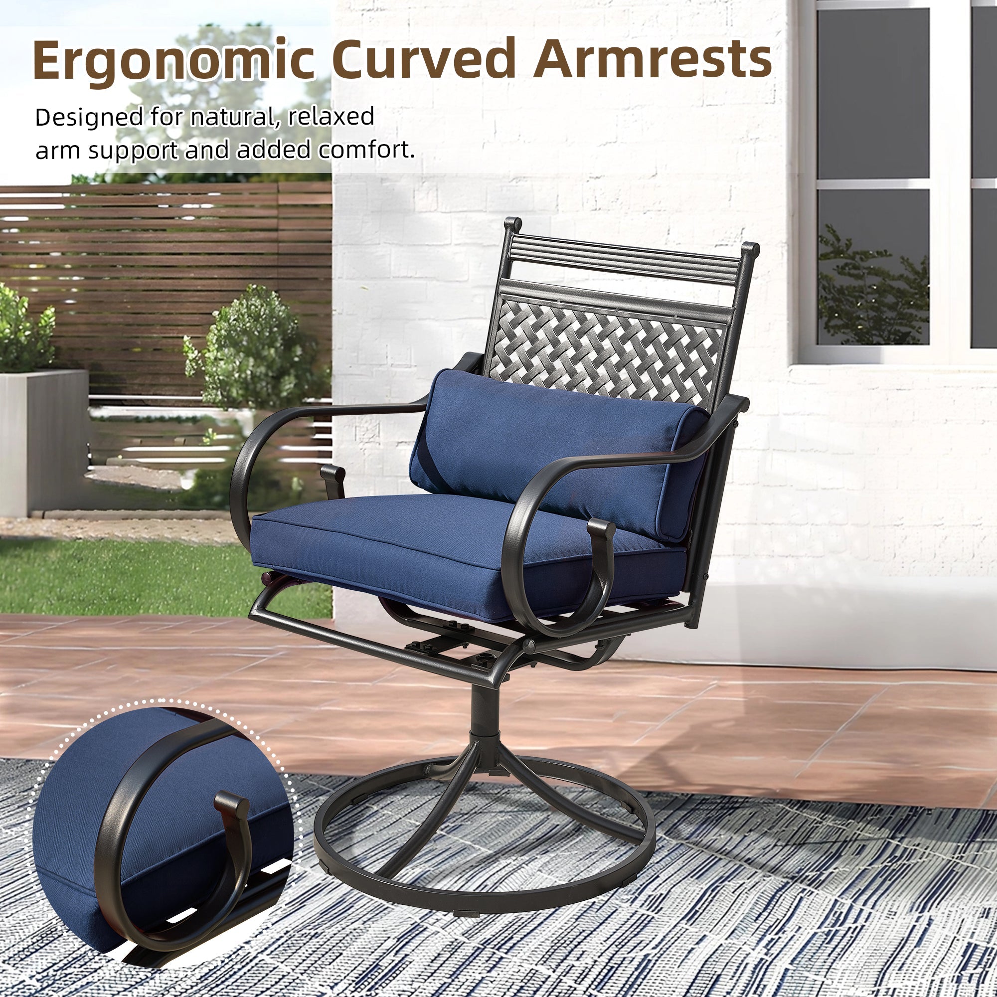 HOMREST Patio Swivel Chair Set of 2, Outdoor Dining Chairs with Cushions for Porch, Deck, and Garden, Blue