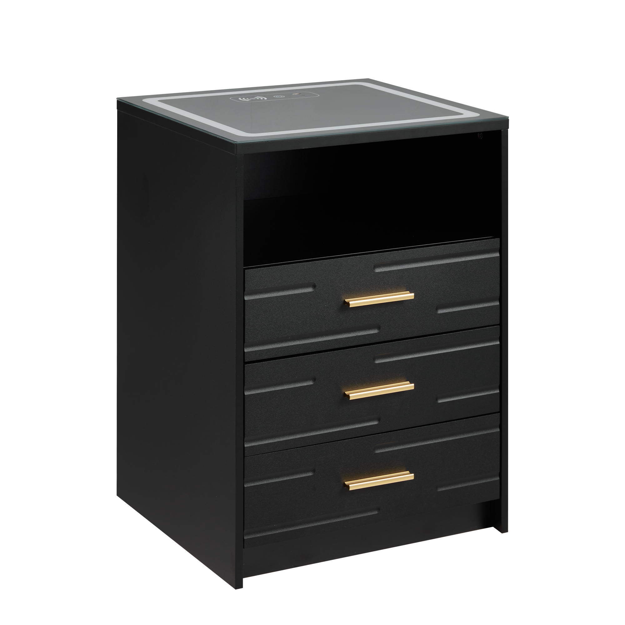 HOMREST LED Nightstand with Wireless Charging, Smart Bedside Table with Drawers & Adjustable LED Lights, Black