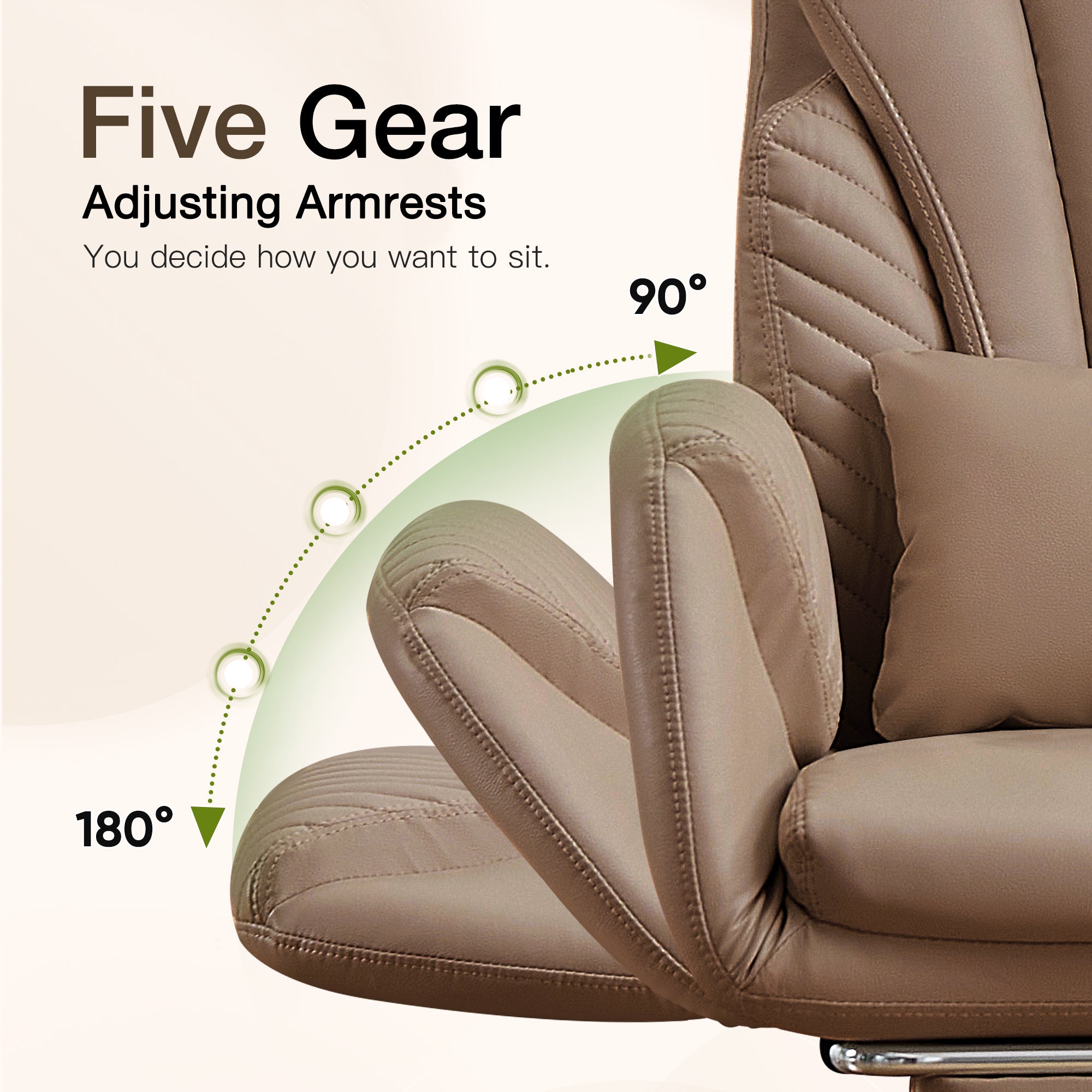 HOMREST Modern Cross Legged Office Chair with Footrest,Leather Ergonomic Executive Chair with Lumbar Pillow, Brown