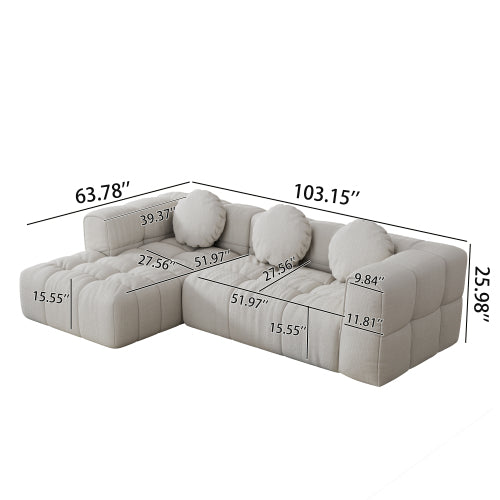 HOMREST Fully compressed modular 103" L-shaped combination living room sofa set, Off White(Left side recliner)