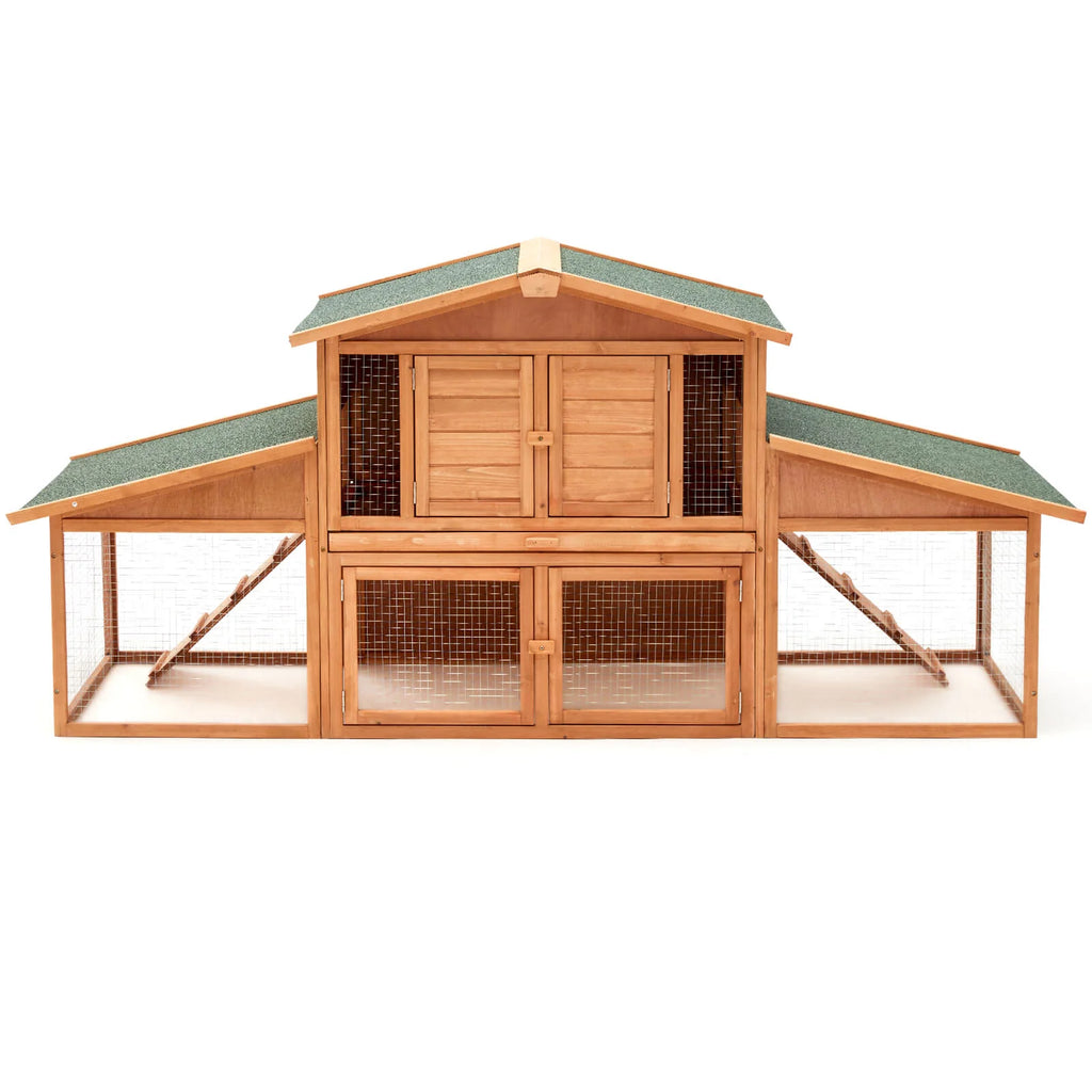 HOMREST 89" Outdoors Wooden Two-layers Rabbit Hutch with Removable Tray Double Ramps