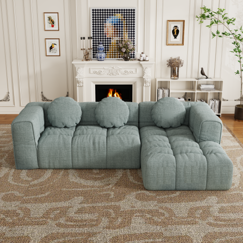 HOMREST Fully compressed modular 103" L-shaped combination living room sofa set, Blue Gray(Right side recliner)