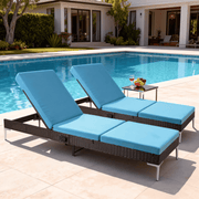 Homrest 2PCS Patio Rattan Chaise Lounge Chair Outdoor Wicker Recliner Thickened Cushion Stepless Adjustable with Gas Cylinder  (Blue)