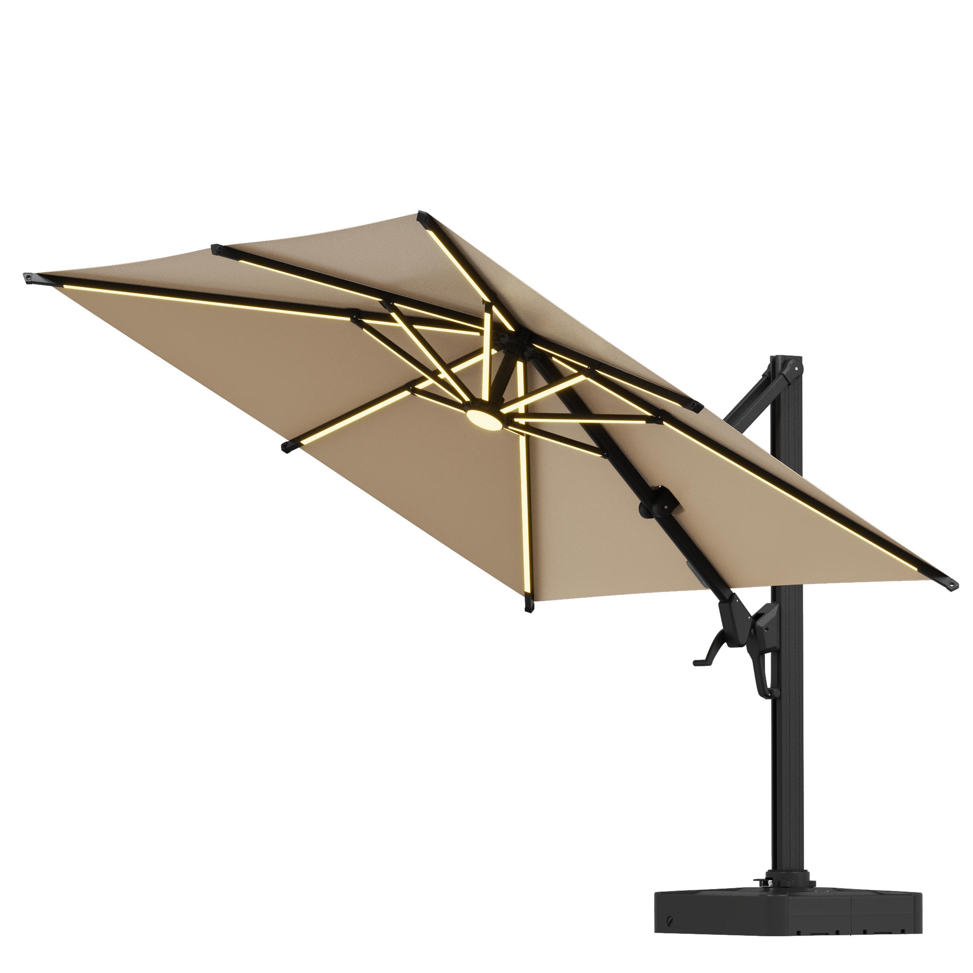 HOMREST 10 X 10 Cantilevered Umbrella with LED Lights(Base Excluded)  - Brown