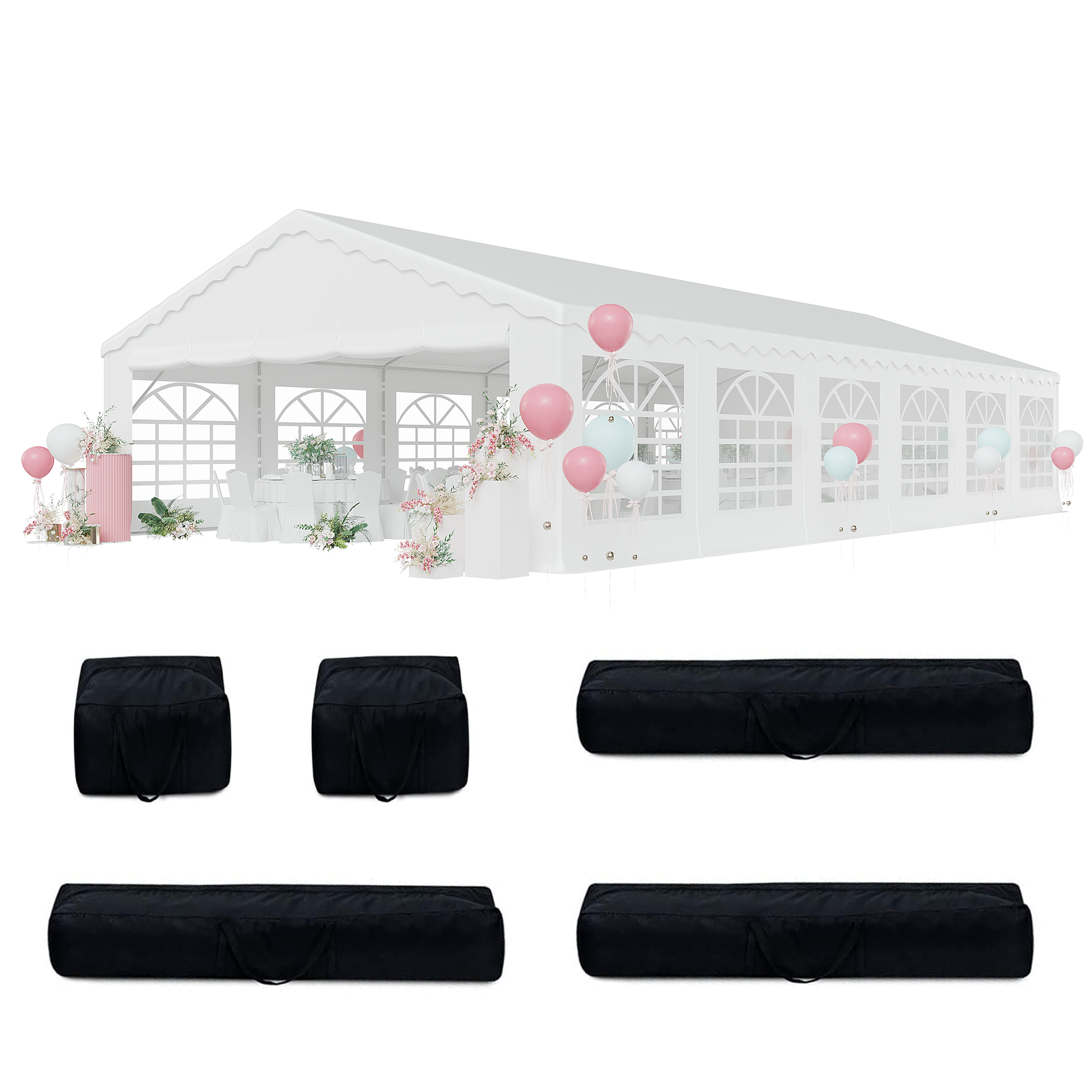 HOMREST 20x40ft Party Tent Outdoor Wedding Tent Heavy Duty Large Canopy Carport With Removable Sidewalls 2 Roll Up Doors 5 Storage Bags White