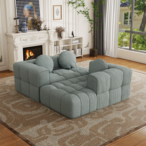 HOMREST Fully compressed modular 103" L-shaped combination living room sofa set, Blue Gray(Right side recliner)