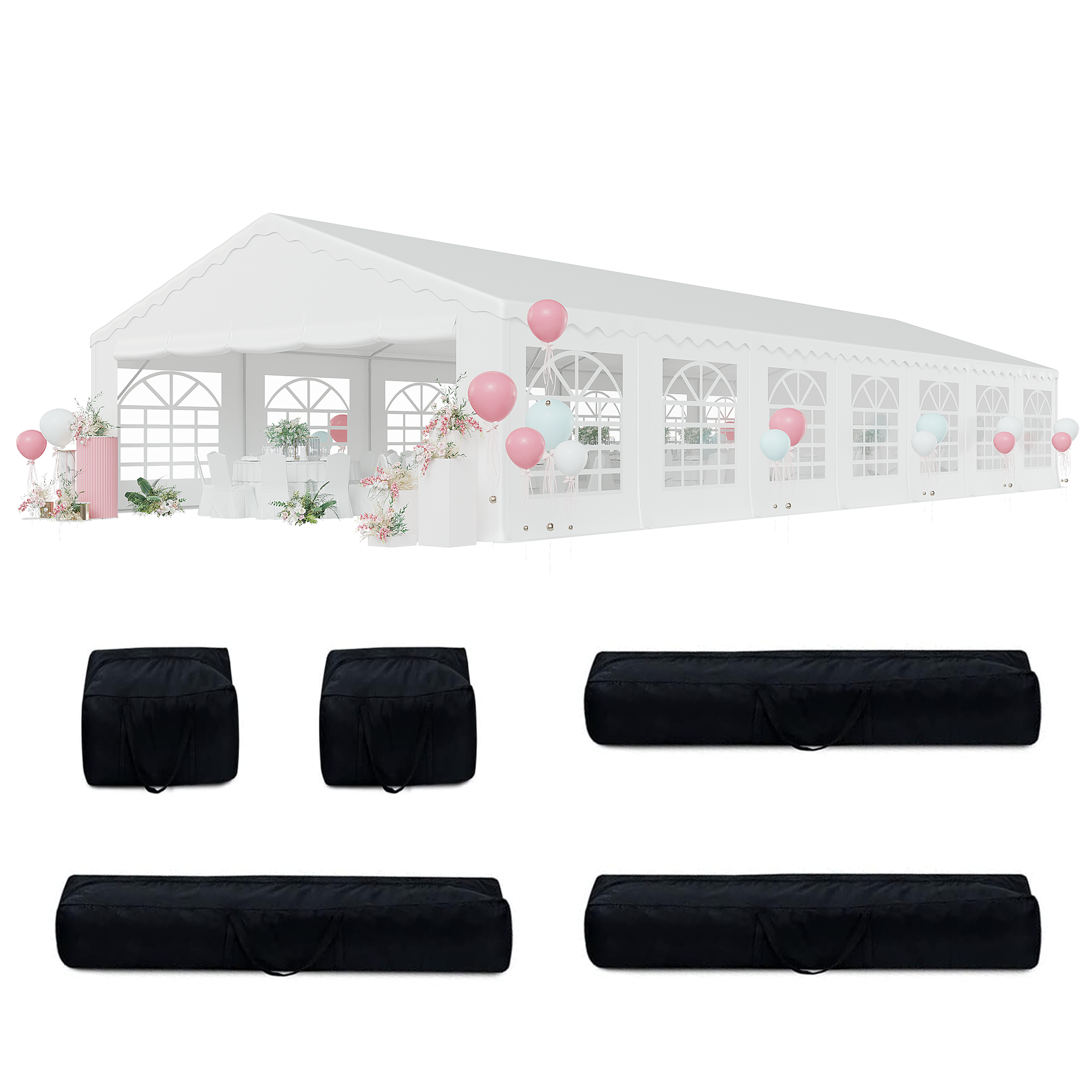 HOMREST 20x50ft Party Tent Outdoor Wedding Tent Heavy Duty Large Canopy Carport With Removable Sidewalls 2 Roll Up Doors 5 Storage Bags White