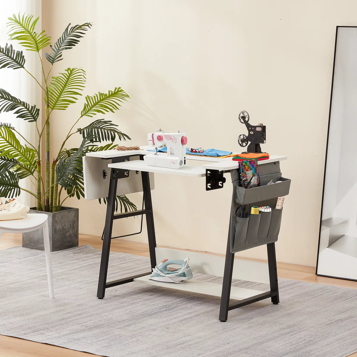 HOMREST 45.5" X 23.6" Sewing Table With Sewing Machine Platform, White