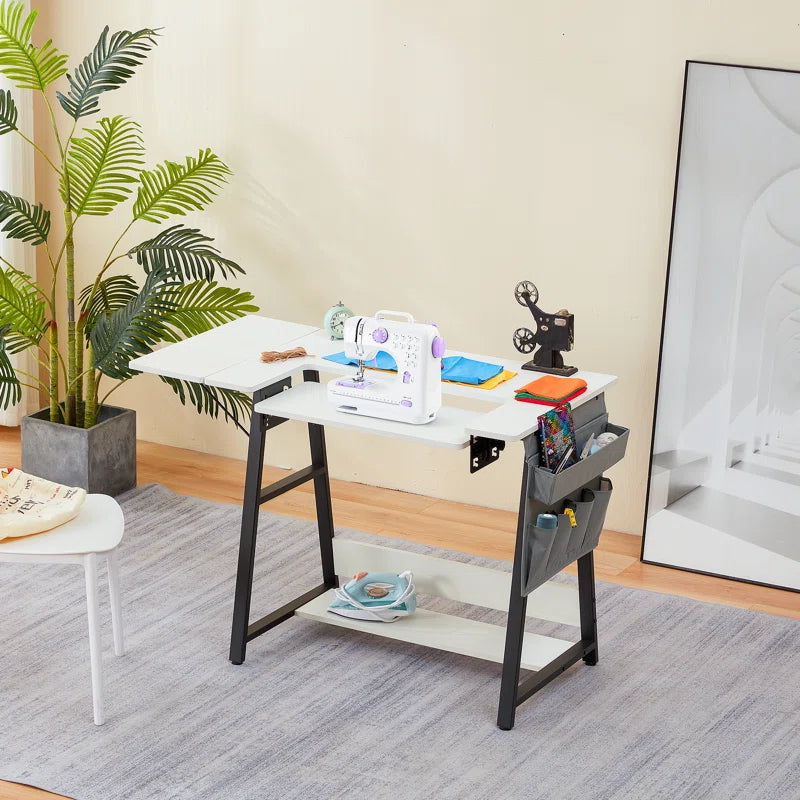 HOMREST 45.5" X 23.6" Sewing Table With Sewing Machine Platform, White