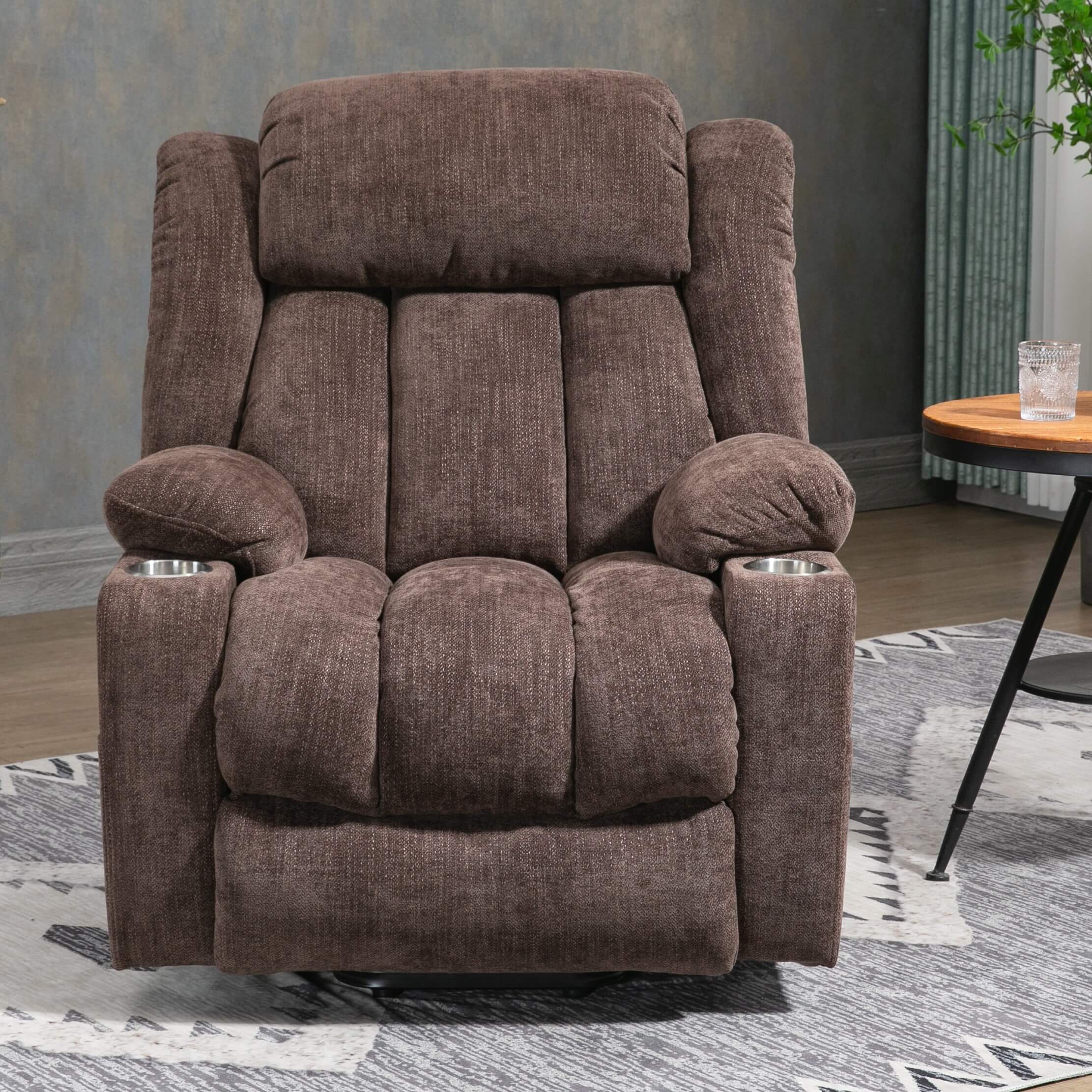 Homrest Premium Electric Recliner Chair with 8-Point Massage & Heating, Plush Chenille Fabric, Dark Brown
