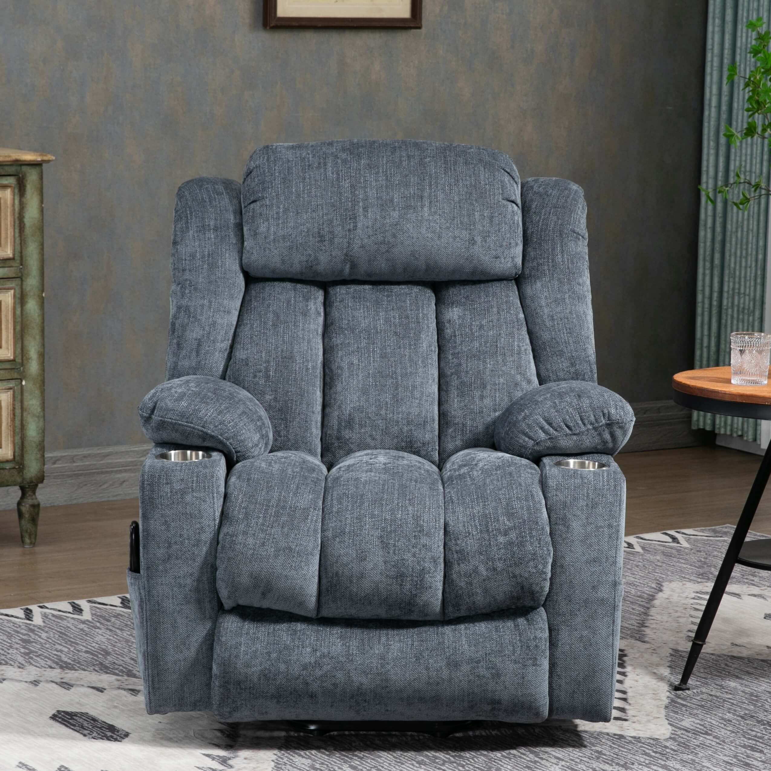 Homrest Premium Electric Recliner Chair with 8-Point Massage & Heating, Plush Chenille Fabric, Gray Blue