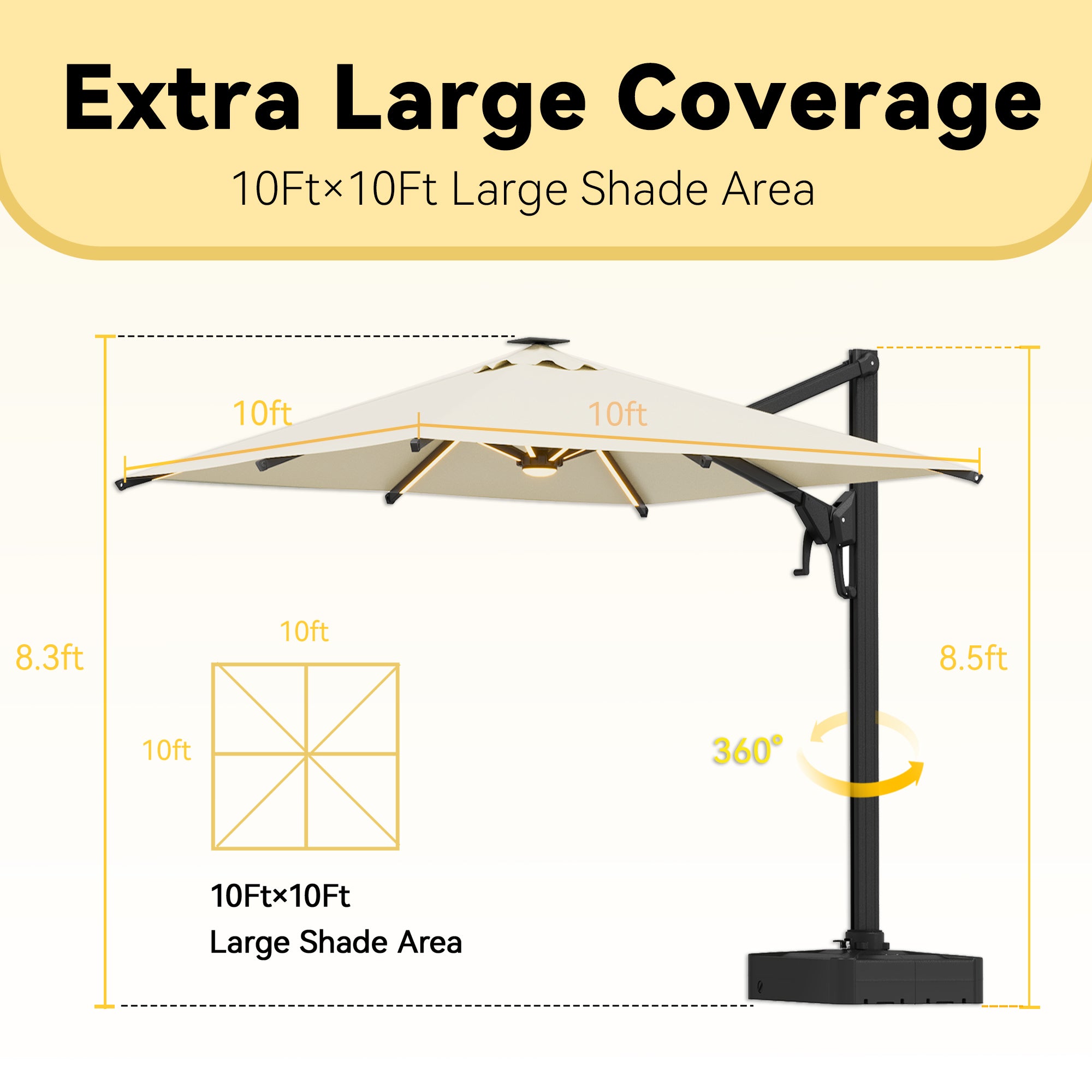HOMREST 10 X 10 Outdoor Weather-resistant Umbrella with LED Lighting(Base Excluded)  - Yellow