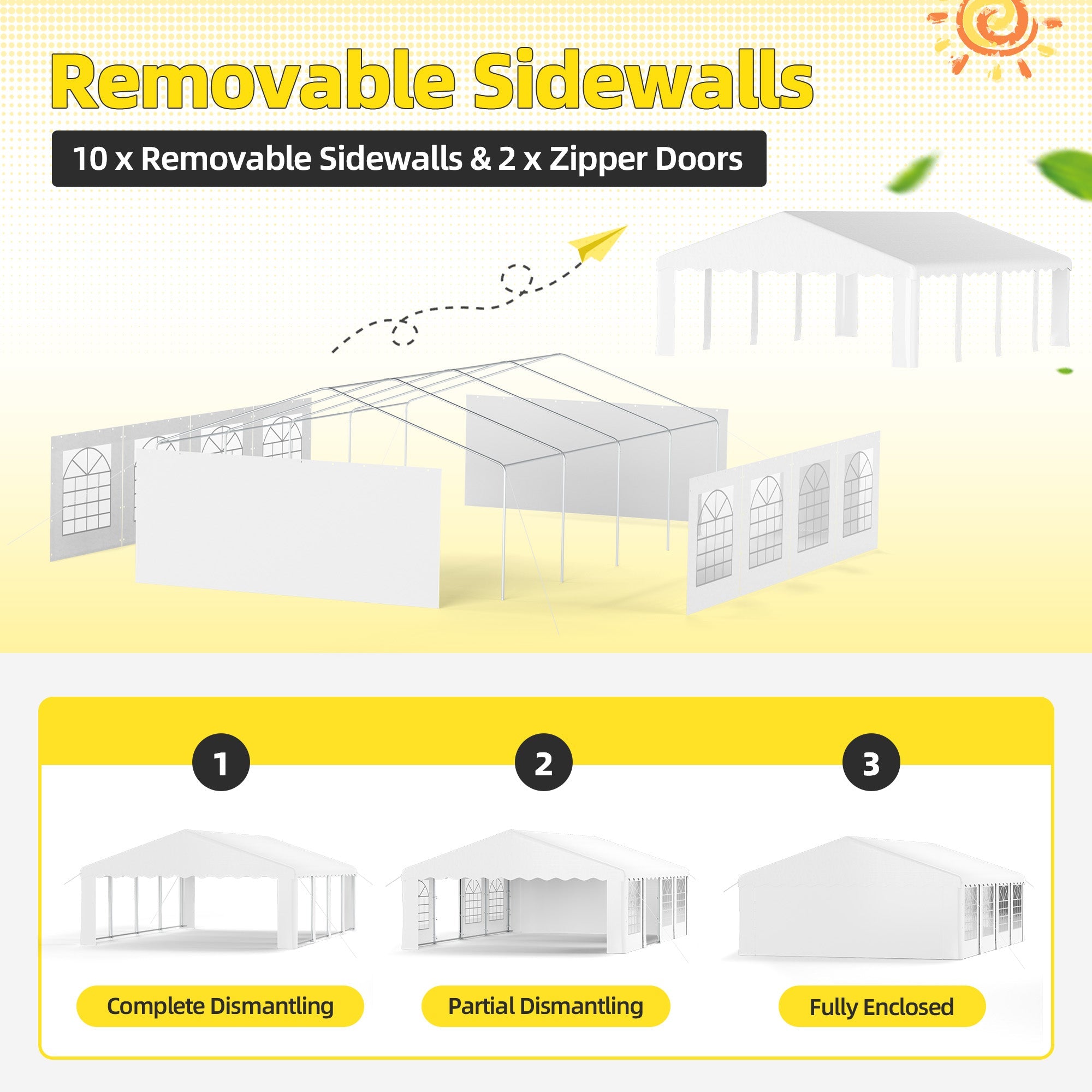 HOMREST 20x30 Ft Heavy Duty Party Tent Gazebo For Events Weddings BBQs Removable Sidewall Windows Storage Bags Included White