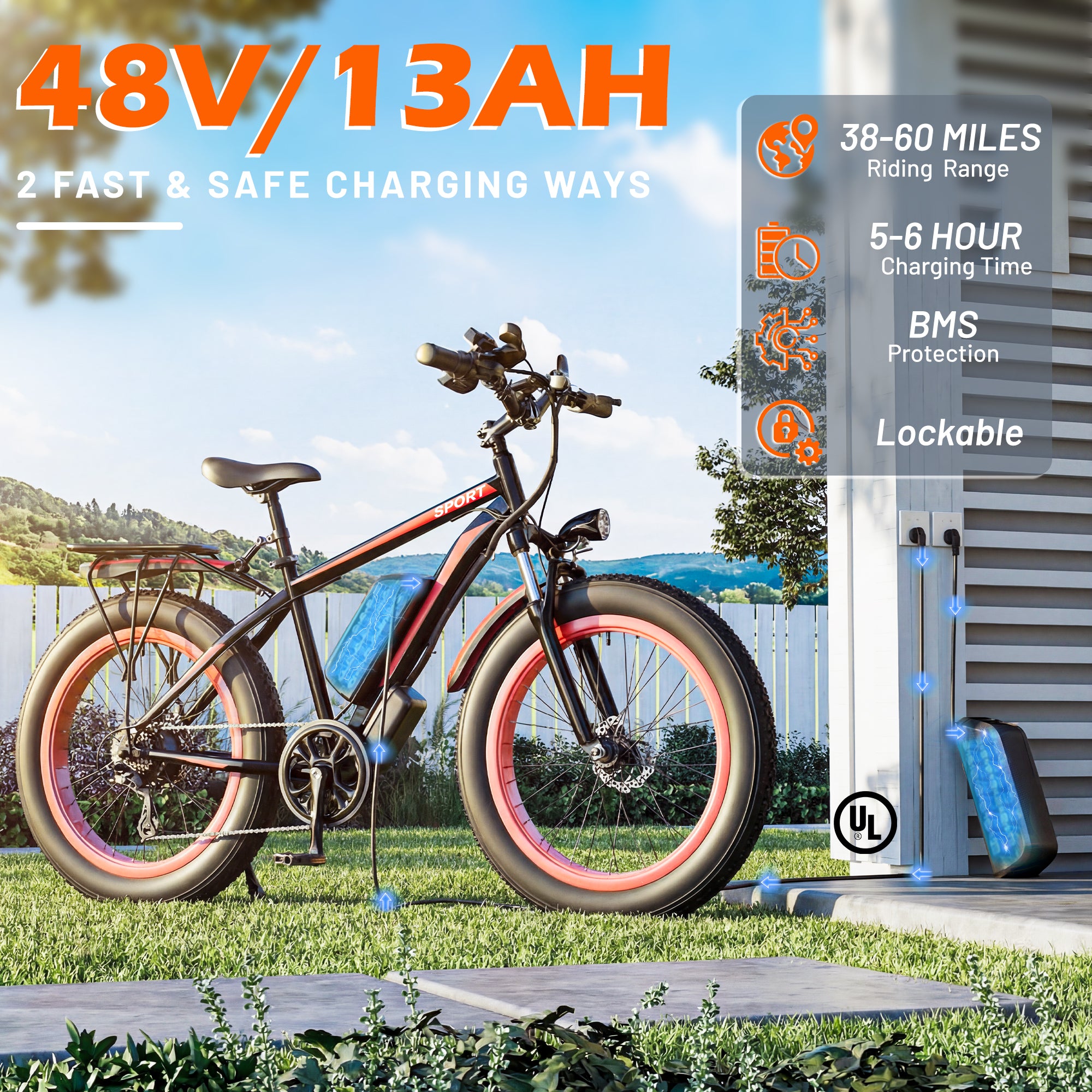 HOMREST Electric Bike for Adults,1500/3000W Peak Motor, 26" Fat Tire E-Bike with 48V 13AH Battery, 25-36 MPH Max 62 Miles Electric Motorcycle, 7-Speed Electric Mountain Bicycle