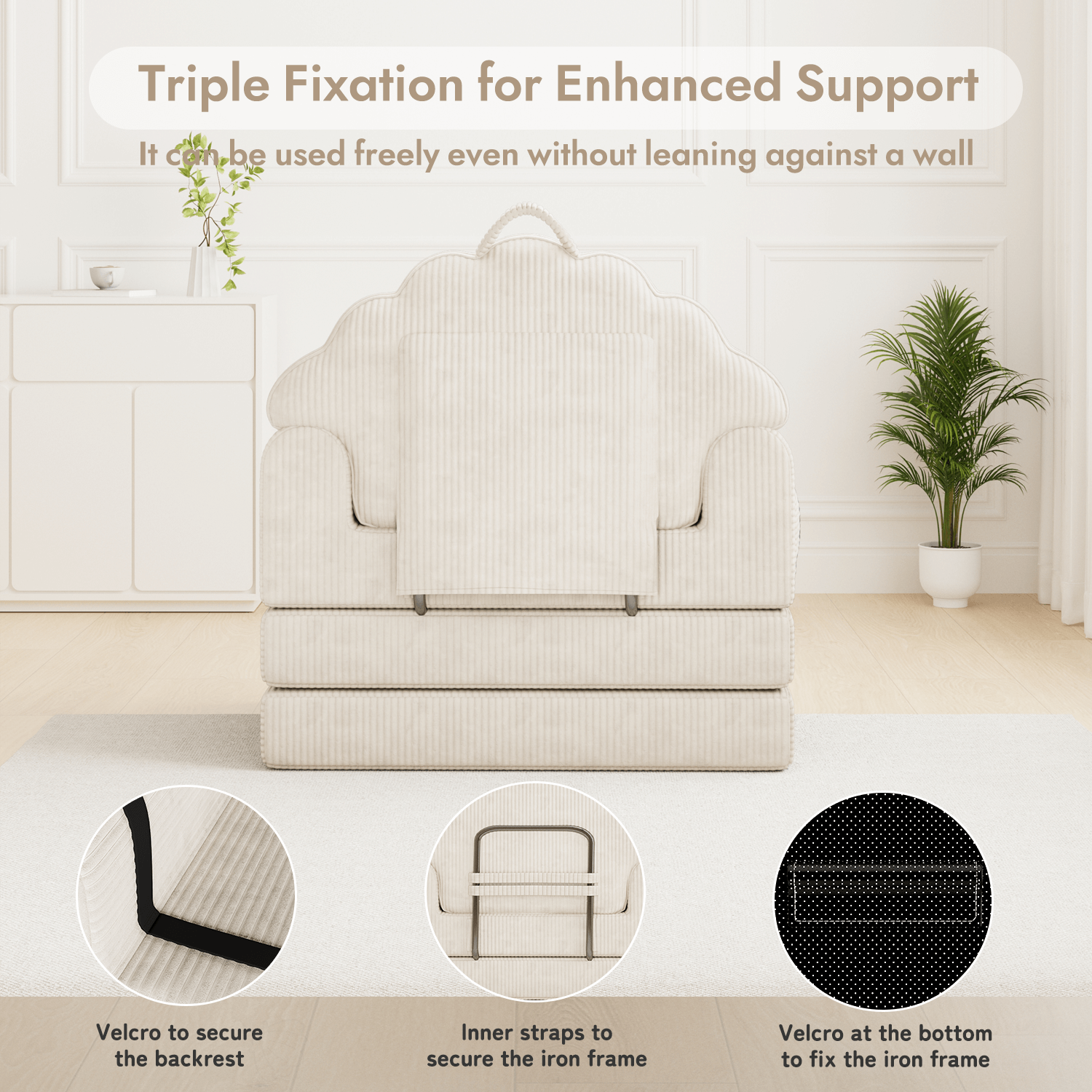 HOMREST 2-in-1 Folding Sofa Bed with Back Support, 75" D x 34" W Convertible Futon Sleeper Chair for Living Room Bedroom Small Spaces, Beige