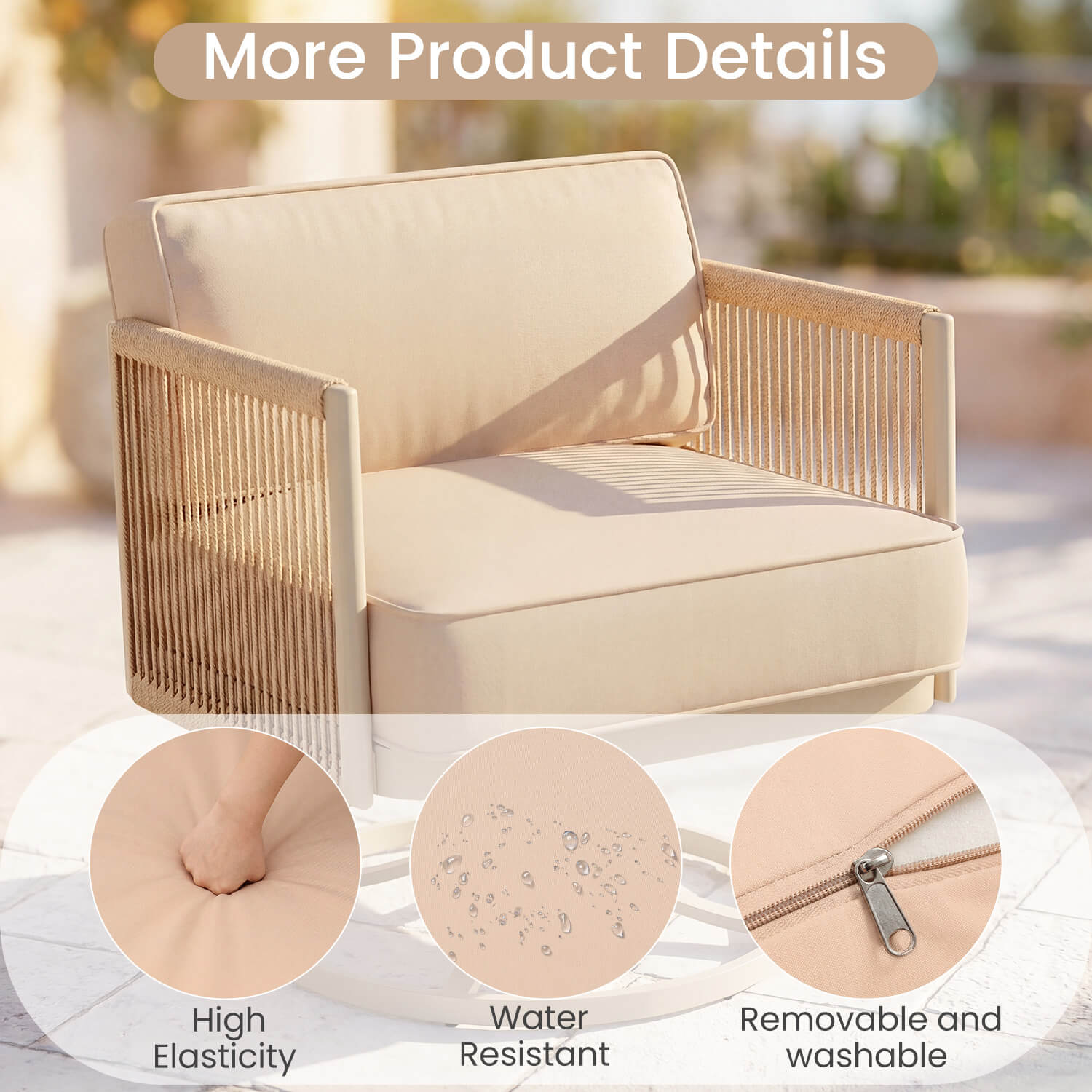 HOMREST 4 Piece Patio Furniture Set,Swivel Glider Rocking Chairs with 6" Thick Cushions, Loveseat & Coffee Table, Beige