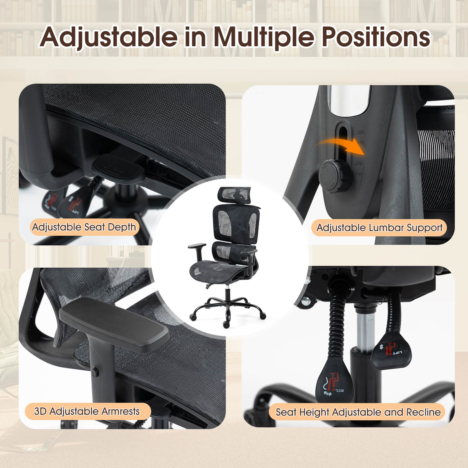 Homrest Ergonomic Mesh Office Chair with Adjustable Lumbar & Headrest – Black