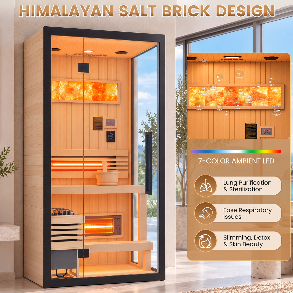 HOMREST 1-2 Person Indoor Hemlock Sauna with Chromotherapy & Bluetooth