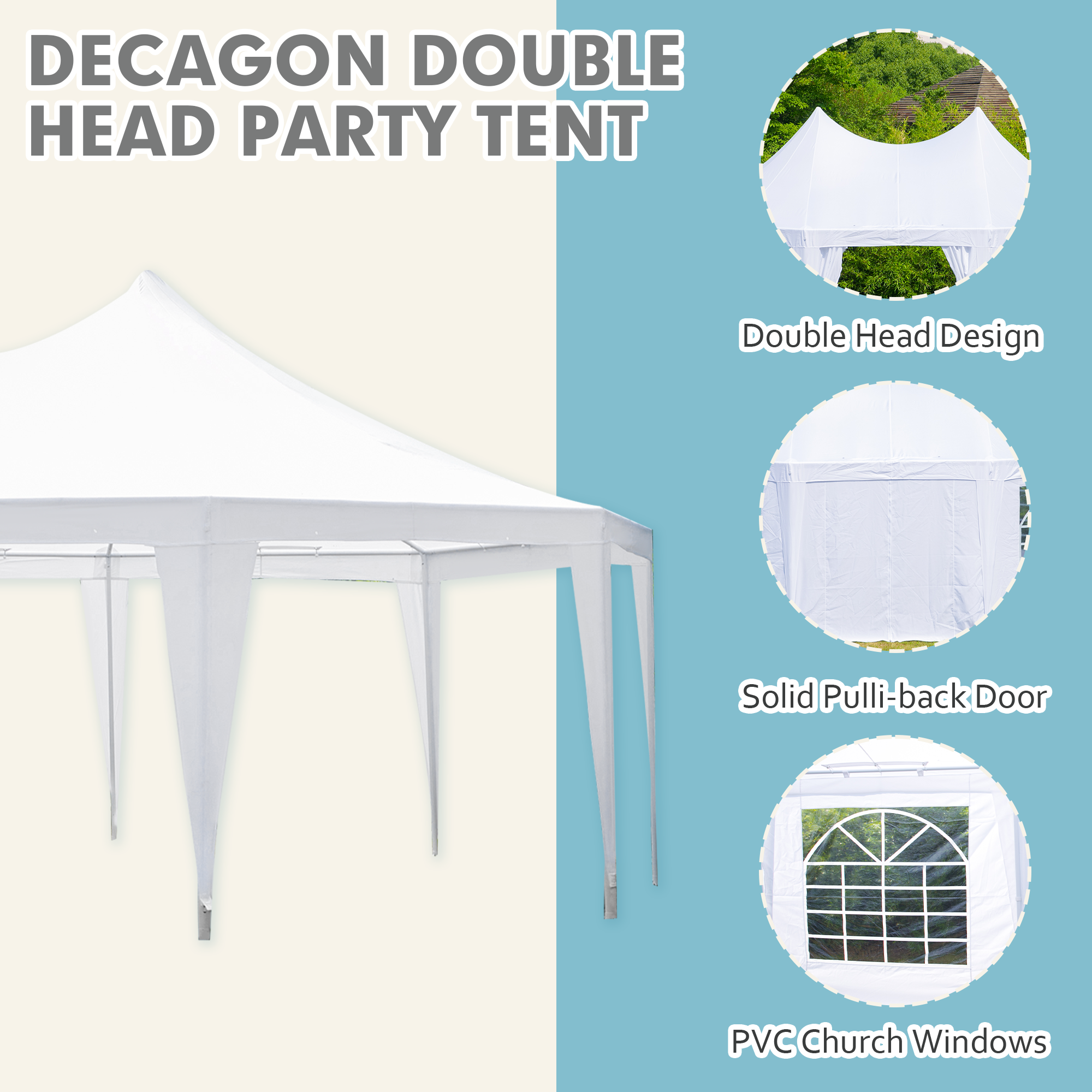 HOMREST 26x19ft Decagonal Heavy Duty Canopy With 8 Removable Sidewalls 8 Church Windows And 2 Pull Back Doors Outdoor Gazebo Pavilion Shelter Tent For Party