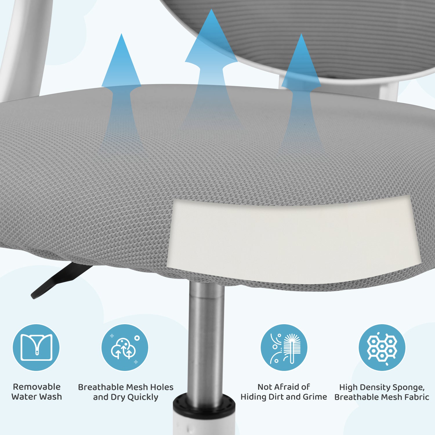 HOMREST Kids Desk Chair,Ergonomic Kids Study Chairs with Adjustable Height,Breathable Mesh Removable,Non-Slip Footrests, Gray