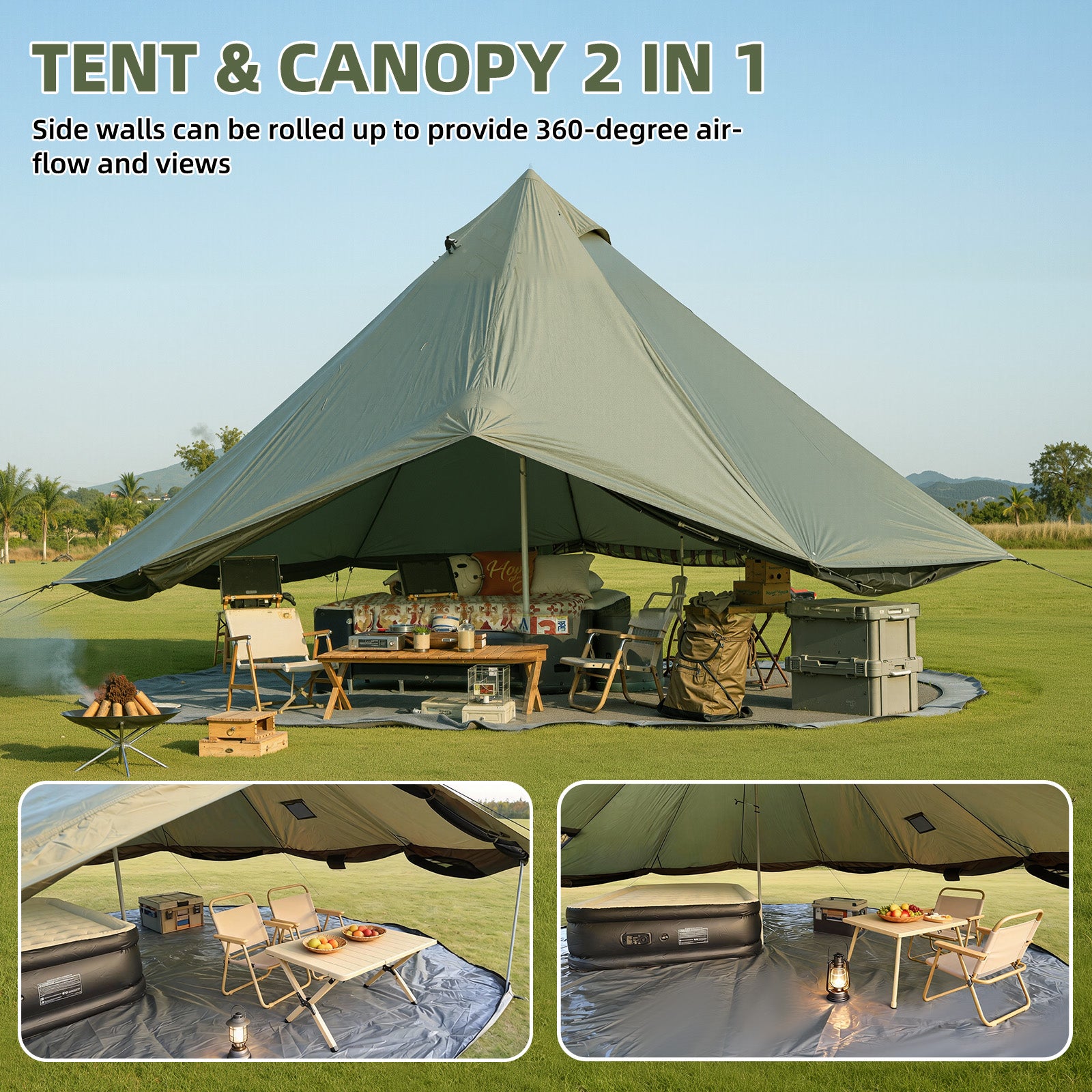 HOMREST Bell Tent for Family Camping, 16.4 FT Yurt Tent with Stove Jack, 4 Season Oxford Tents for Outdoor Party, Hot Tent Shelter Fits 3-4 People