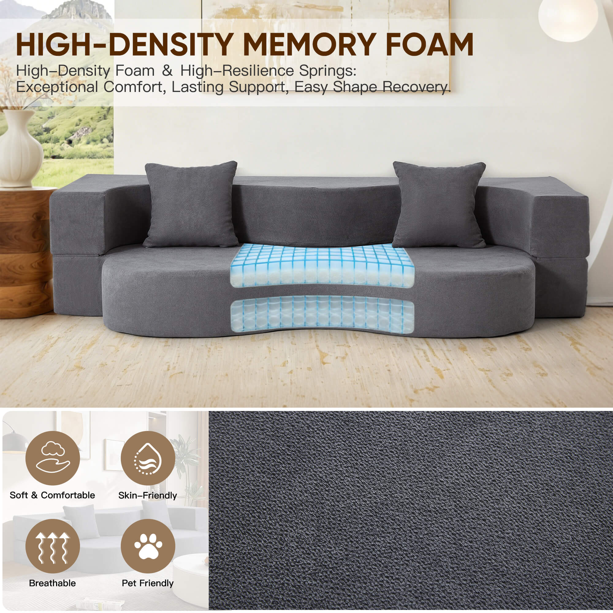 HOMREST Folding Sofa Bed, Floor Sofa Couch, Convertible Sofa Bed With High Density Foam, Foldable Floor Couch Bed For Living Room, Guest Room, Bedroom