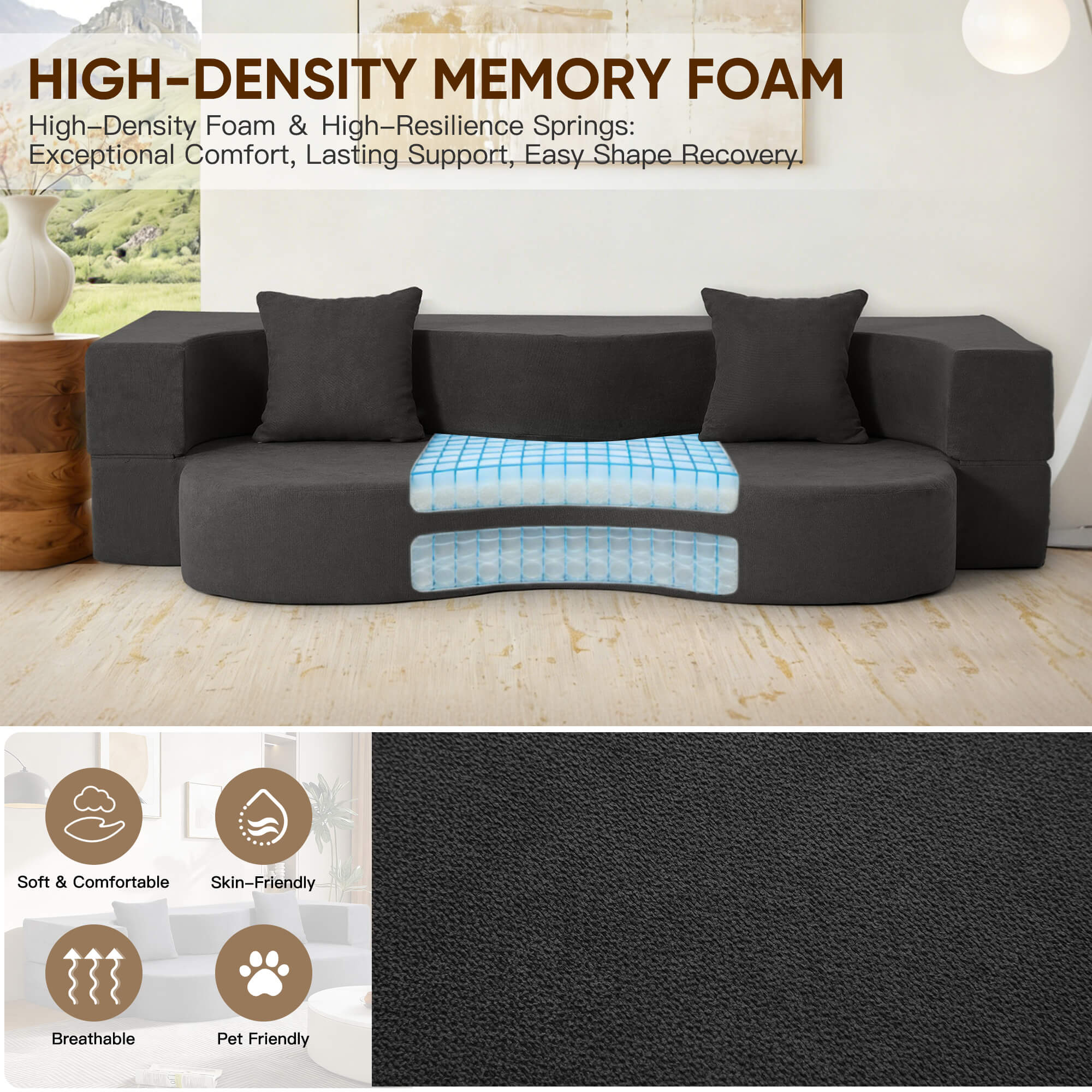 HOMREST Folding Sofa Bed, Floor Sofa Couch, Convertible Sofa Bed With High Density Foam, Foldable Floor Couch Bed